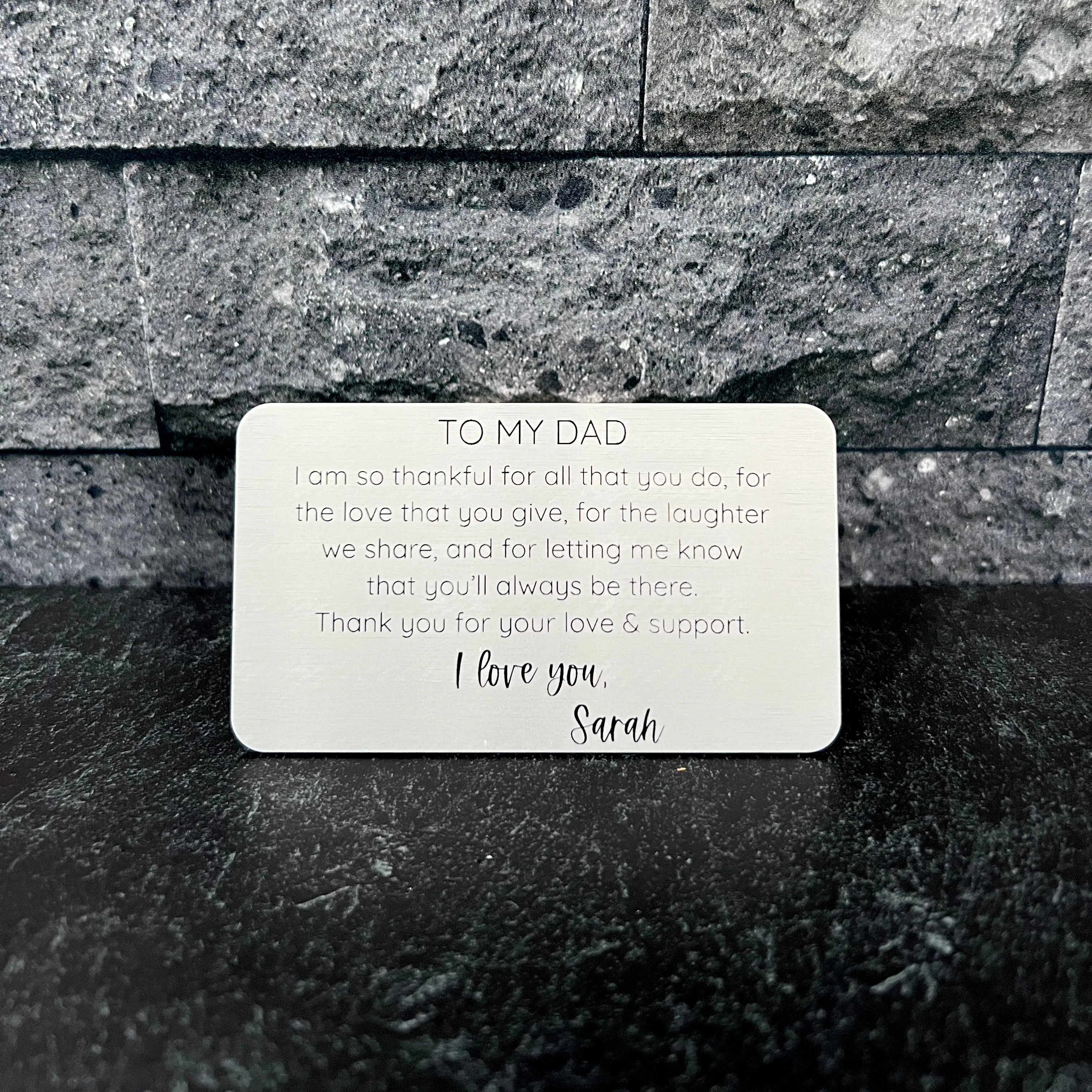 Engraved Metal Wallet Card; Gift for Dad with Leather Pouch