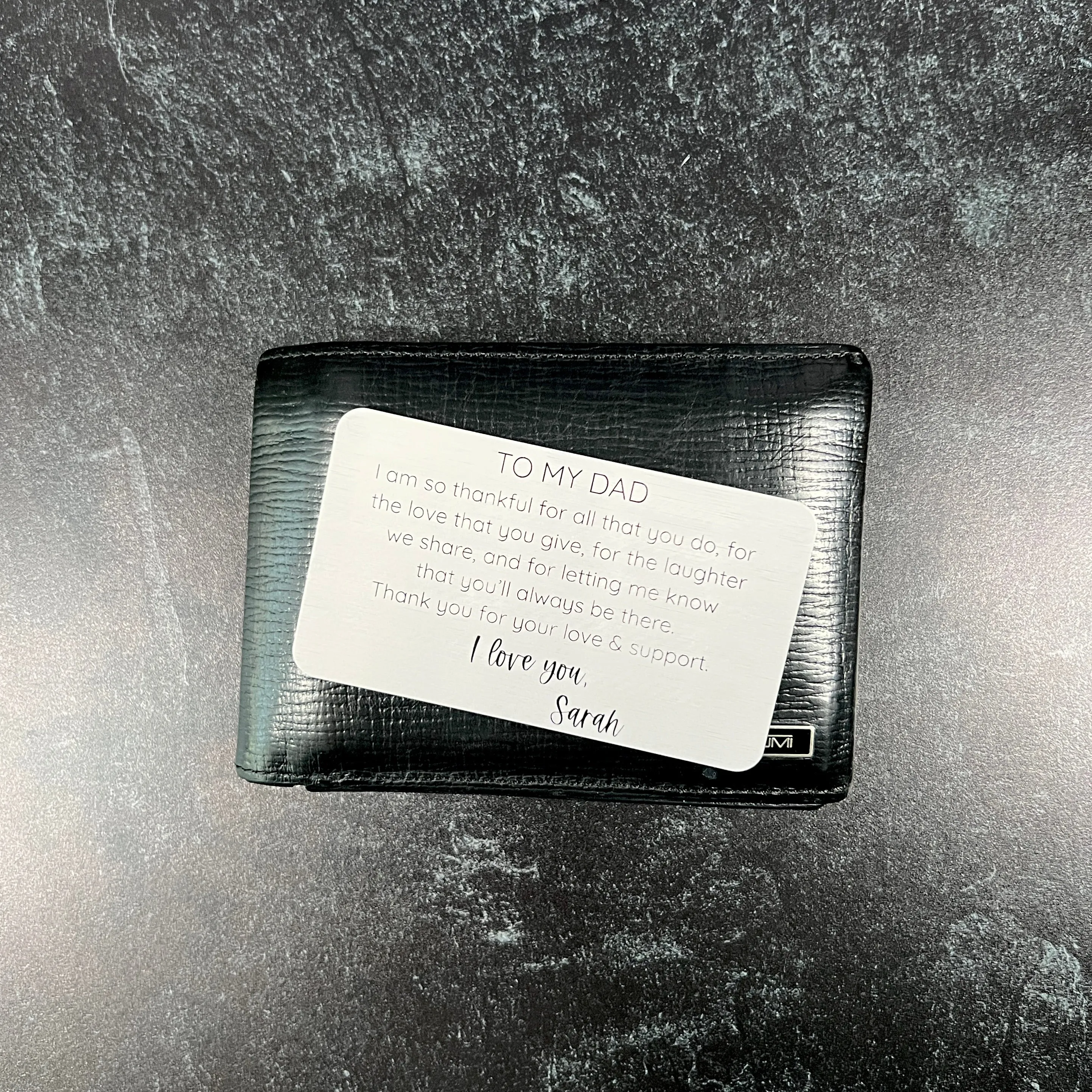 Engraved Metal Wallet Card; Gift for Dad with Leather Pouch