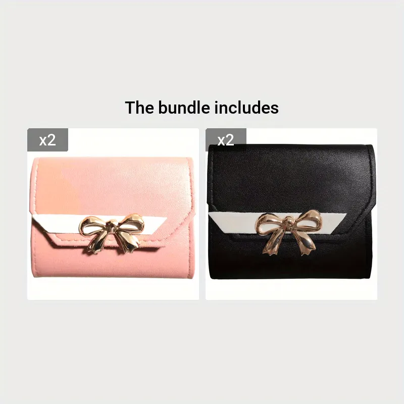 Fashion Short Wallet Hit Color Women Bow Tie Hasp Purse Multiple Card Slots Front Pocket Wallets