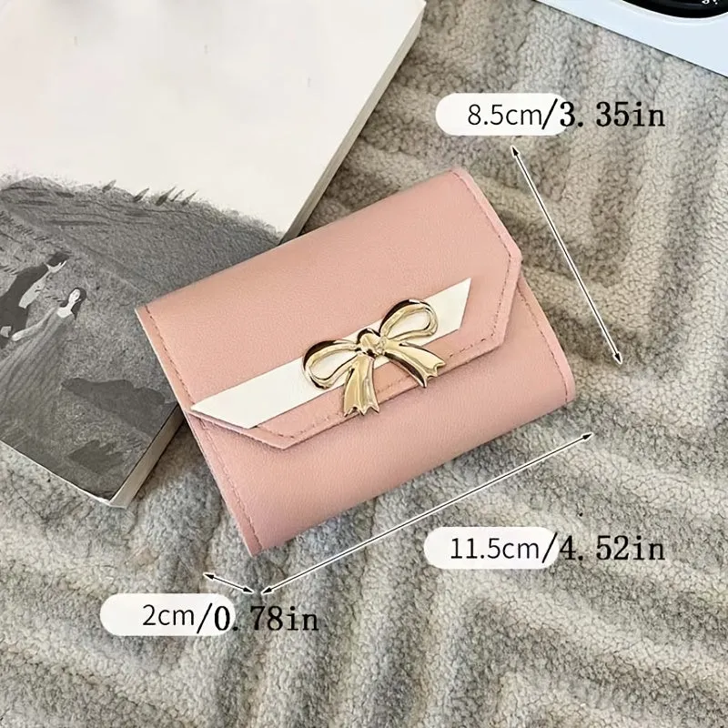 Fashion Short Wallet Hit Color Women Bow Tie Hasp Purse Multiple Card Slots Front Pocket Wallets