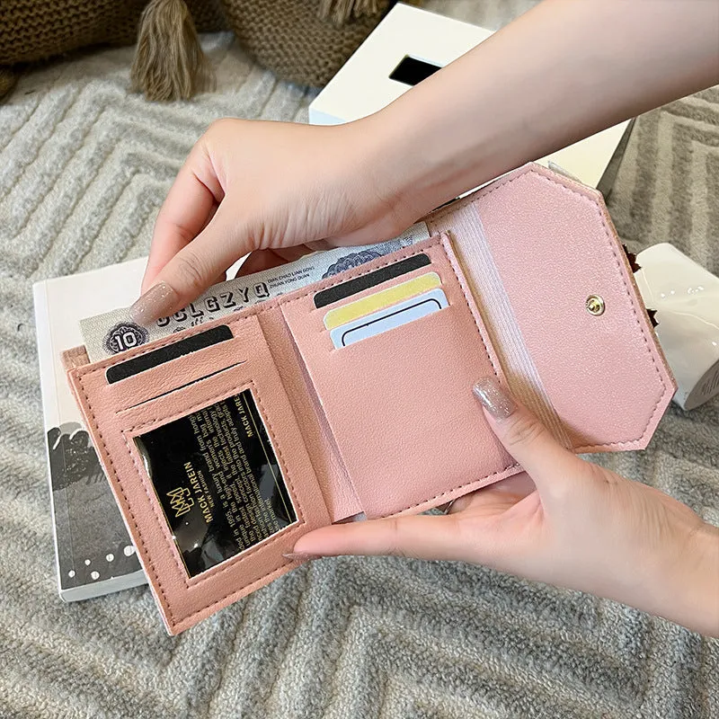Fashion Short Wallet Hit Color Women Bow Tie Hasp Purse Multiple Card Slots Front Pocket Wallets