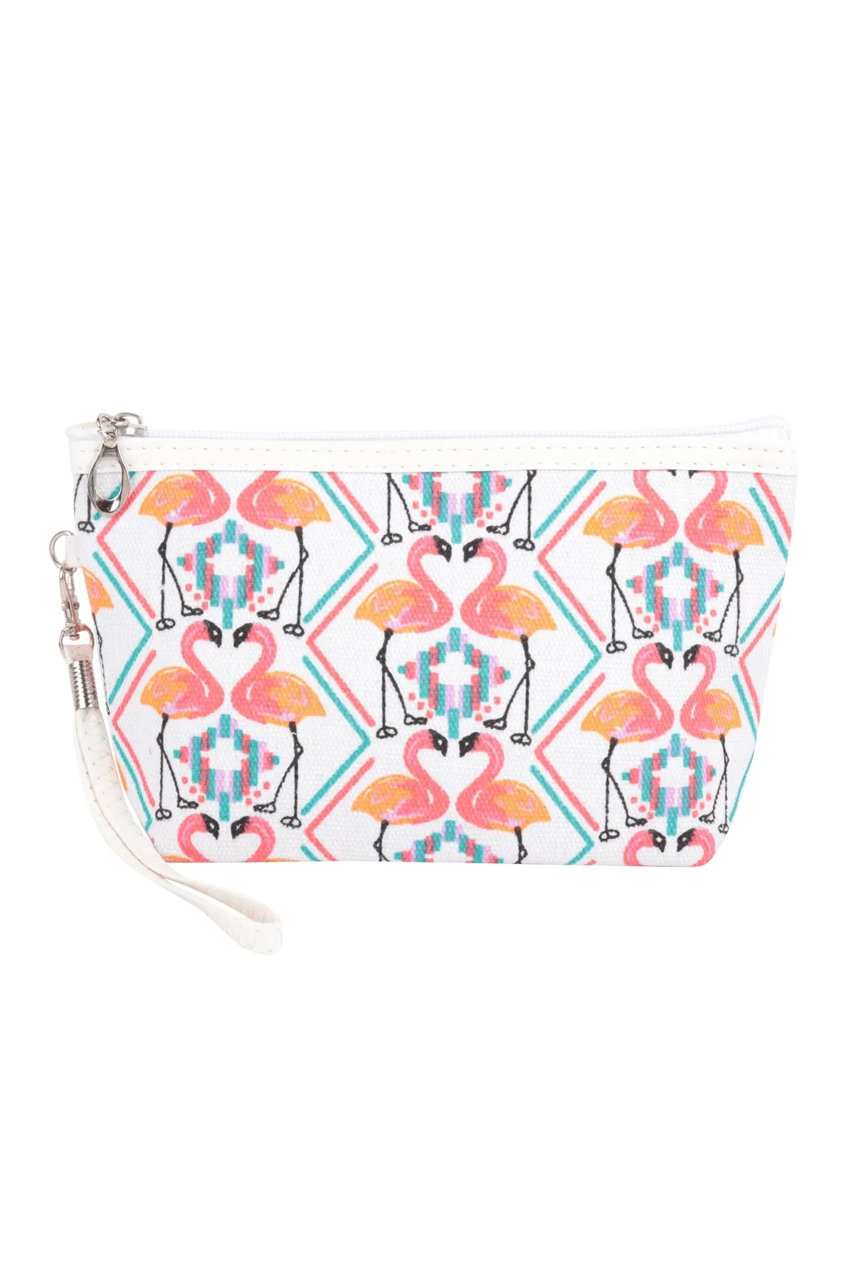 FLAMINGO PRINT COSMETIC POUCH BAG W/ WRISTLET