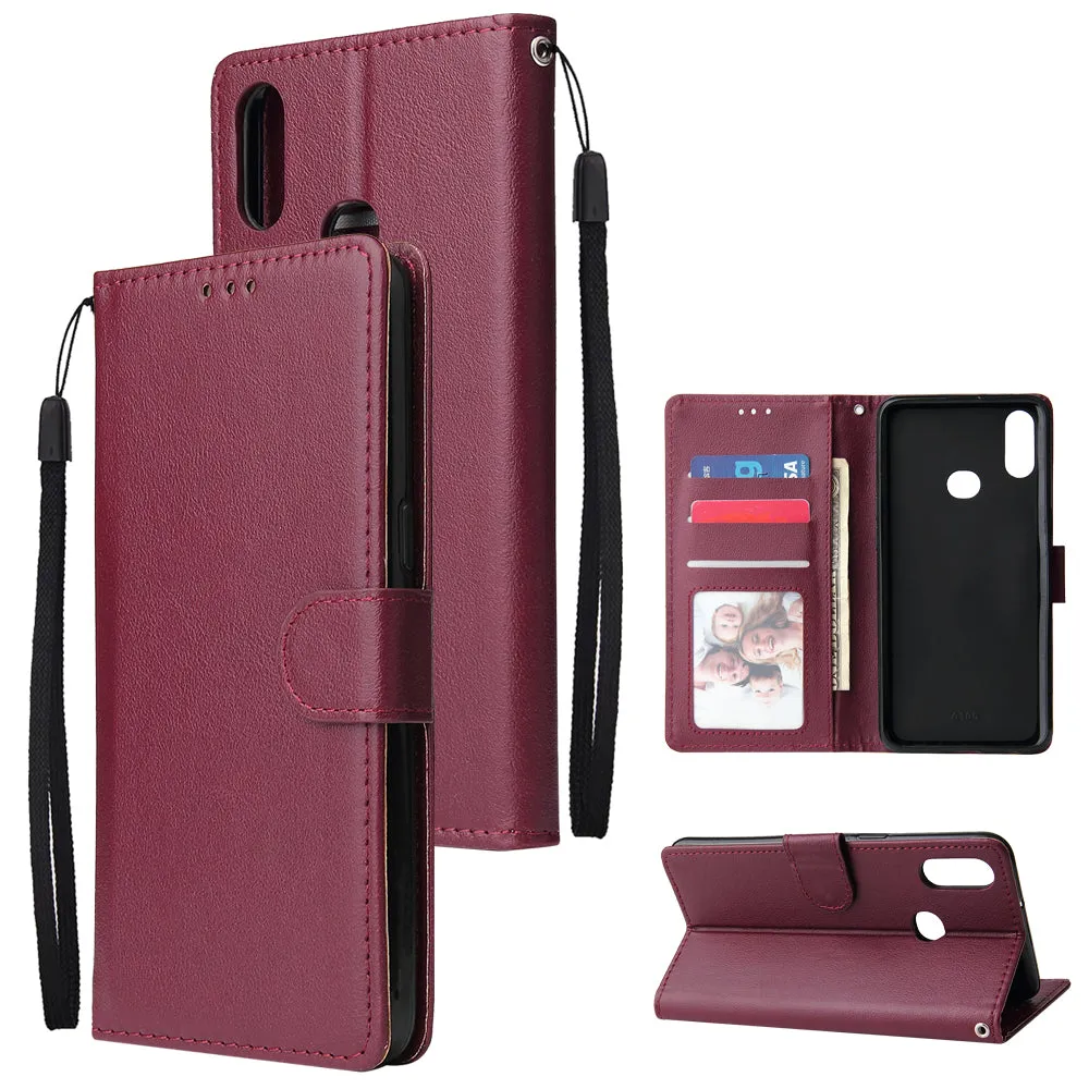 For Samsung A10S A20S Cellphone Cover Mobile Phone Shell Buckle Closure Cards Slots PU Leather Smart Shell with Wallet Overall Protection gold
