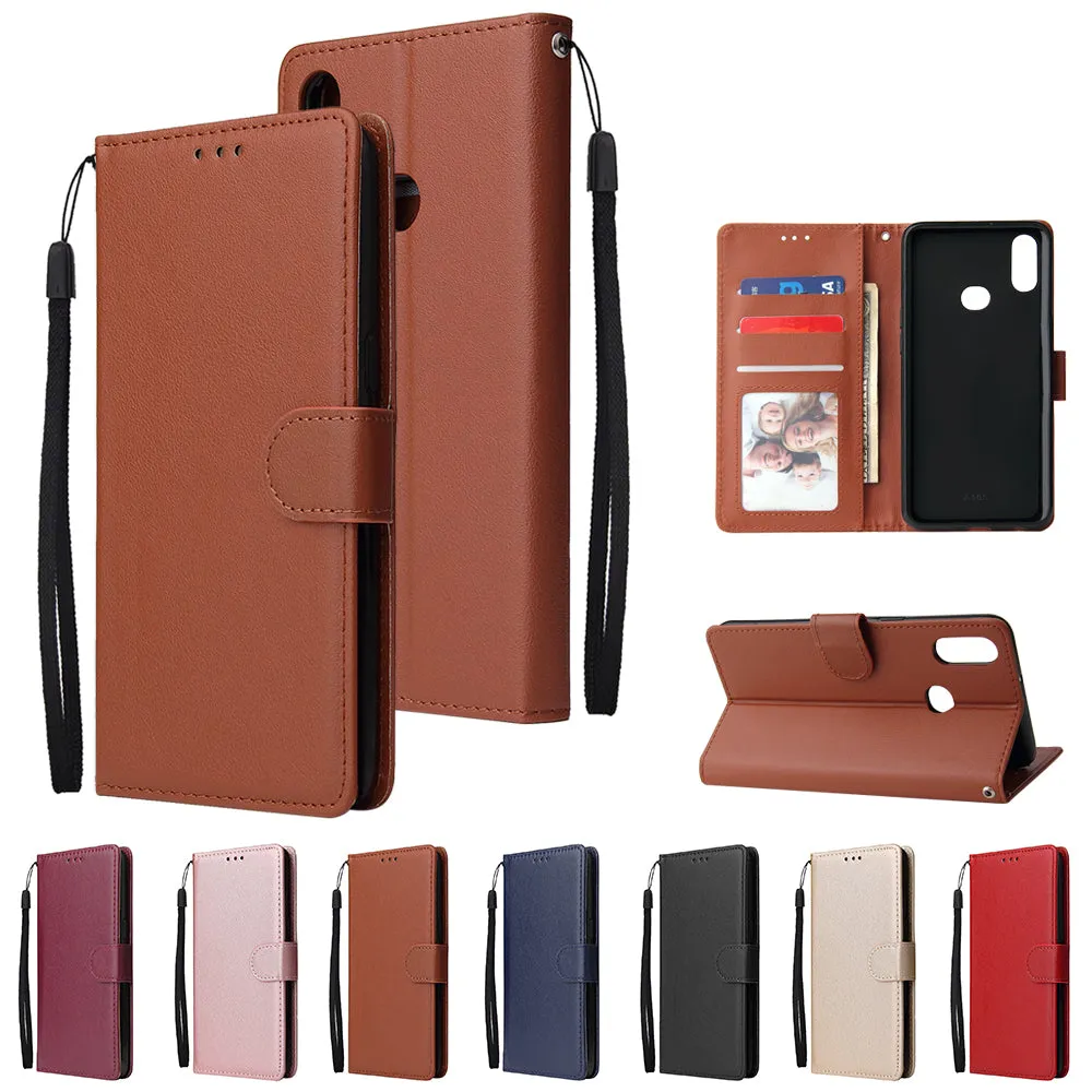 For Samsung A10S A20S Cellphone Cover Mobile Phone Shell Buckle Closure Cards Slots PU Leather Smart Shell with Wallet Overall Protection gold
