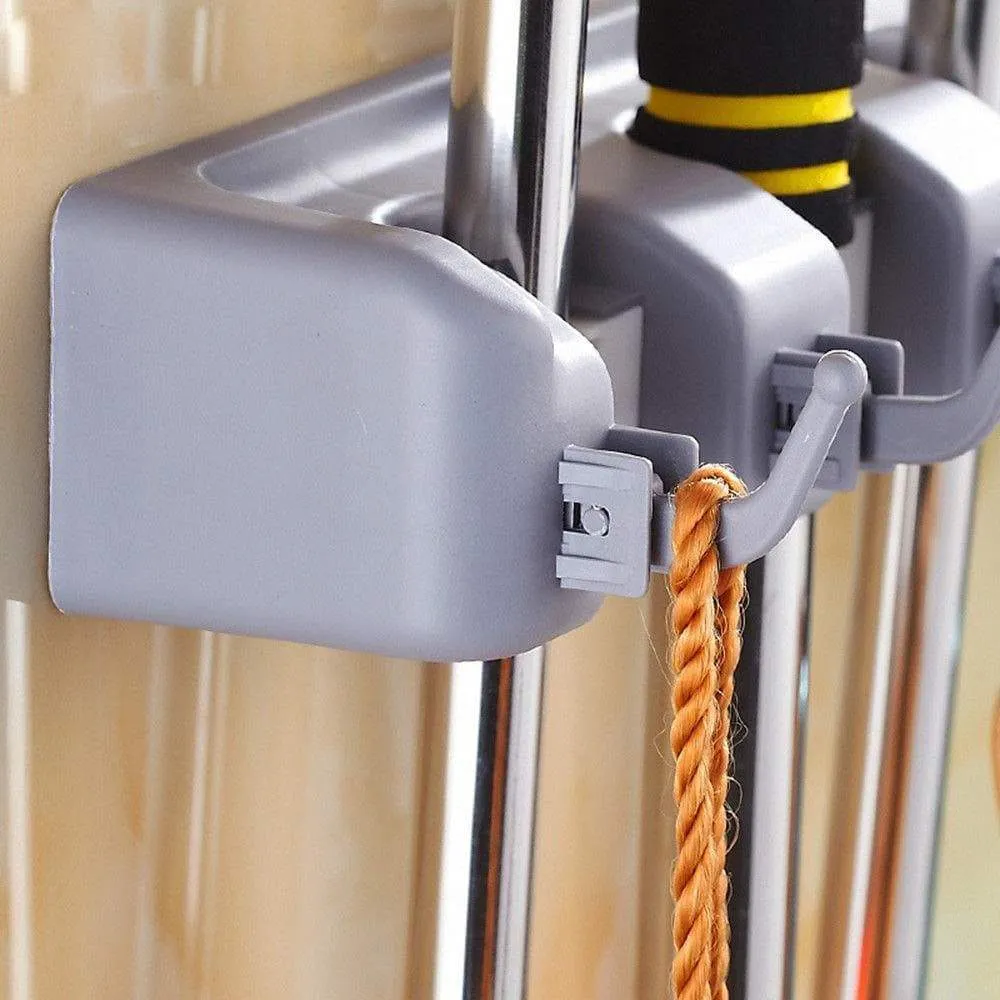 Free Walker Magic Wall Mount Mop Holder with 5 Positons and 6 Hooks,Broom Holder Hanger Brush Cleaning Tools for Home,Kitchen,Prefect for Storage and Organization (5 Postions)