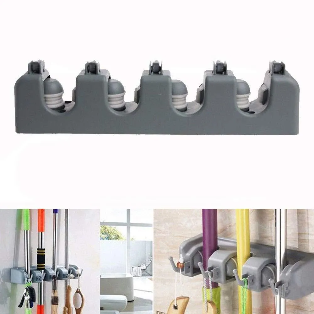 Free Walker Magic Wall Mount Mop Holder with 5 Positons and 6 Hooks,Broom Holder Hanger Brush Cleaning Tools for Home,Kitchen,Prefect for Storage and Organization (5 Postions)