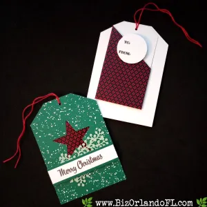 GIFT TAGS: Merry Christmas Handstamped & Embellished Gift Tags / Gift Card Holders by Kathryn McHenry (Set of 3)