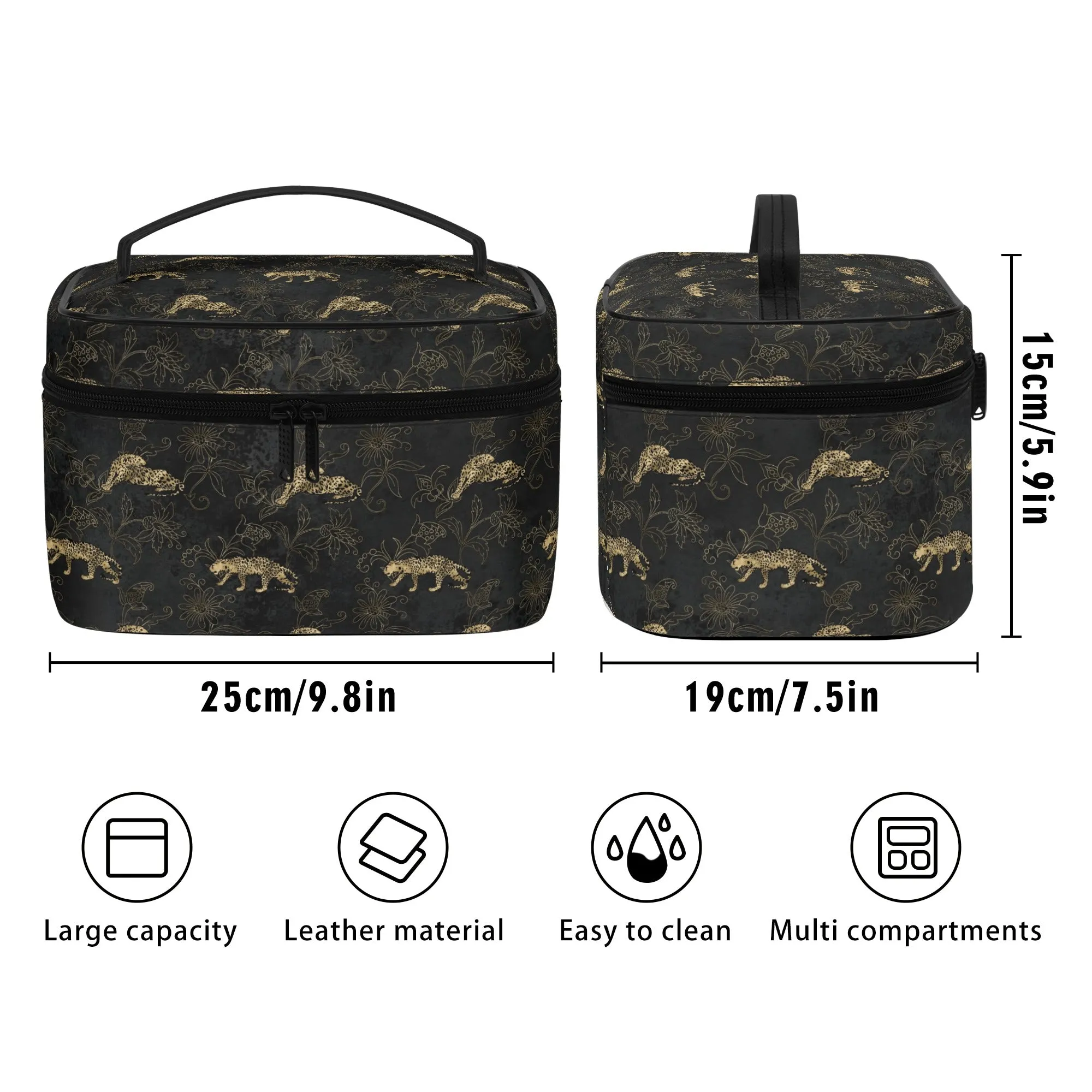 Gold Leopard Pattern Leather Cosmetic Bag