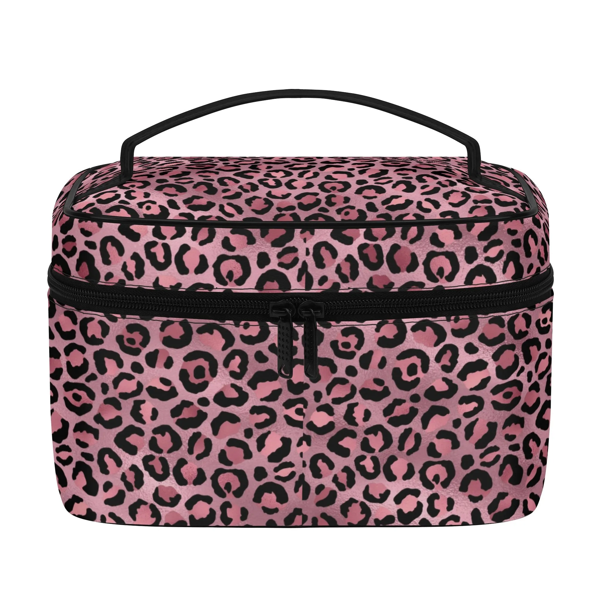 Gold Leopard Pattern Leather Cosmetic Bag