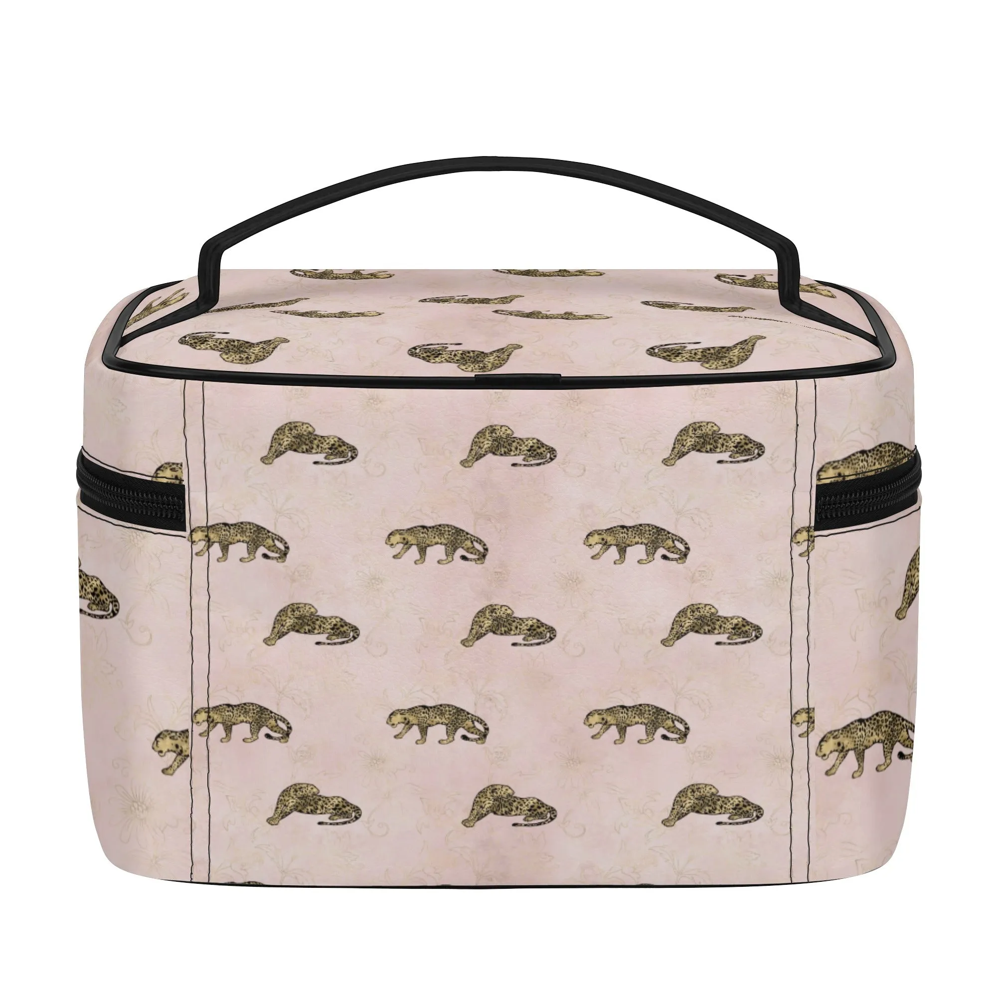 Gold Leopard Pattern Leather Cosmetic Bag