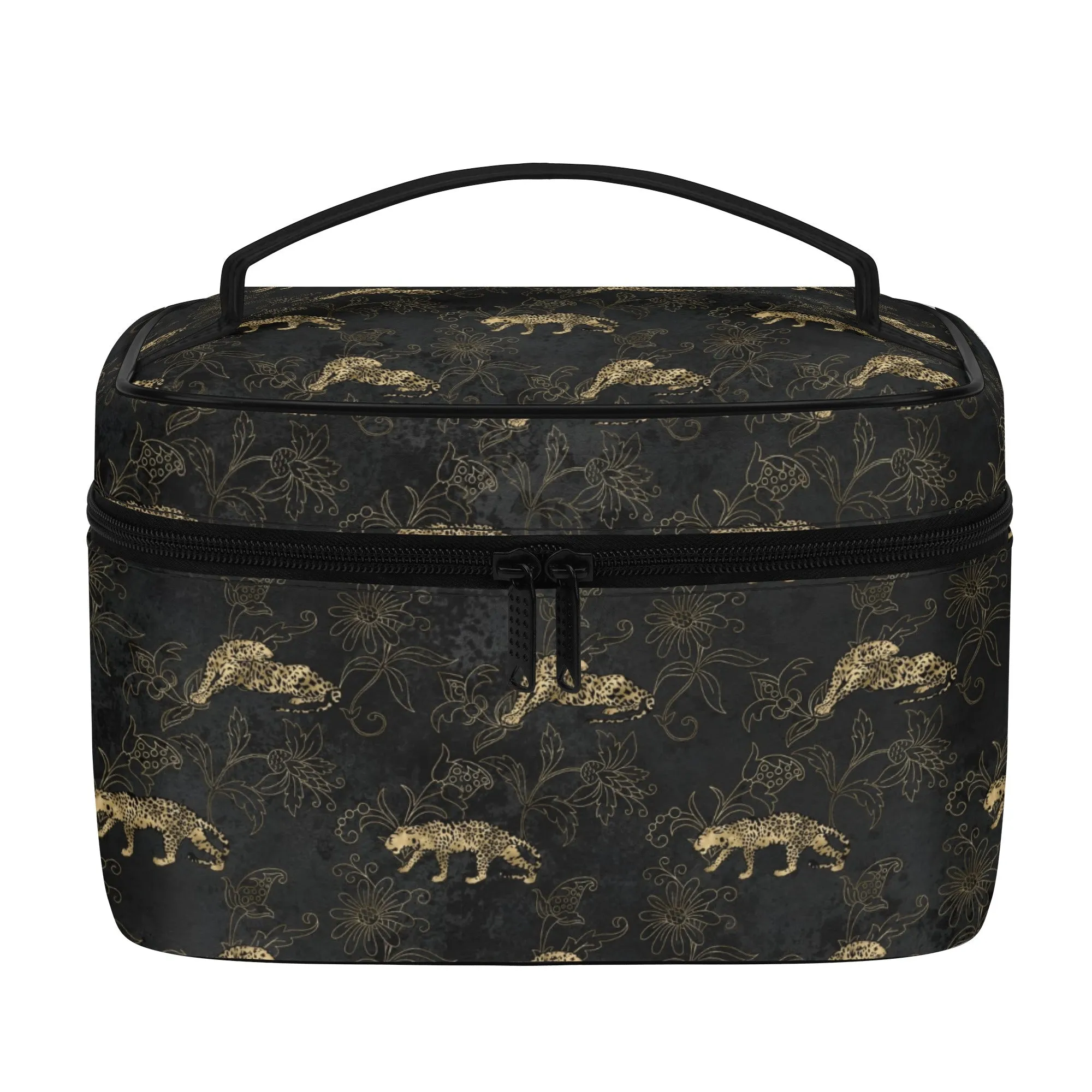 Gold Leopard Pattern Leather Cosmetic Bag