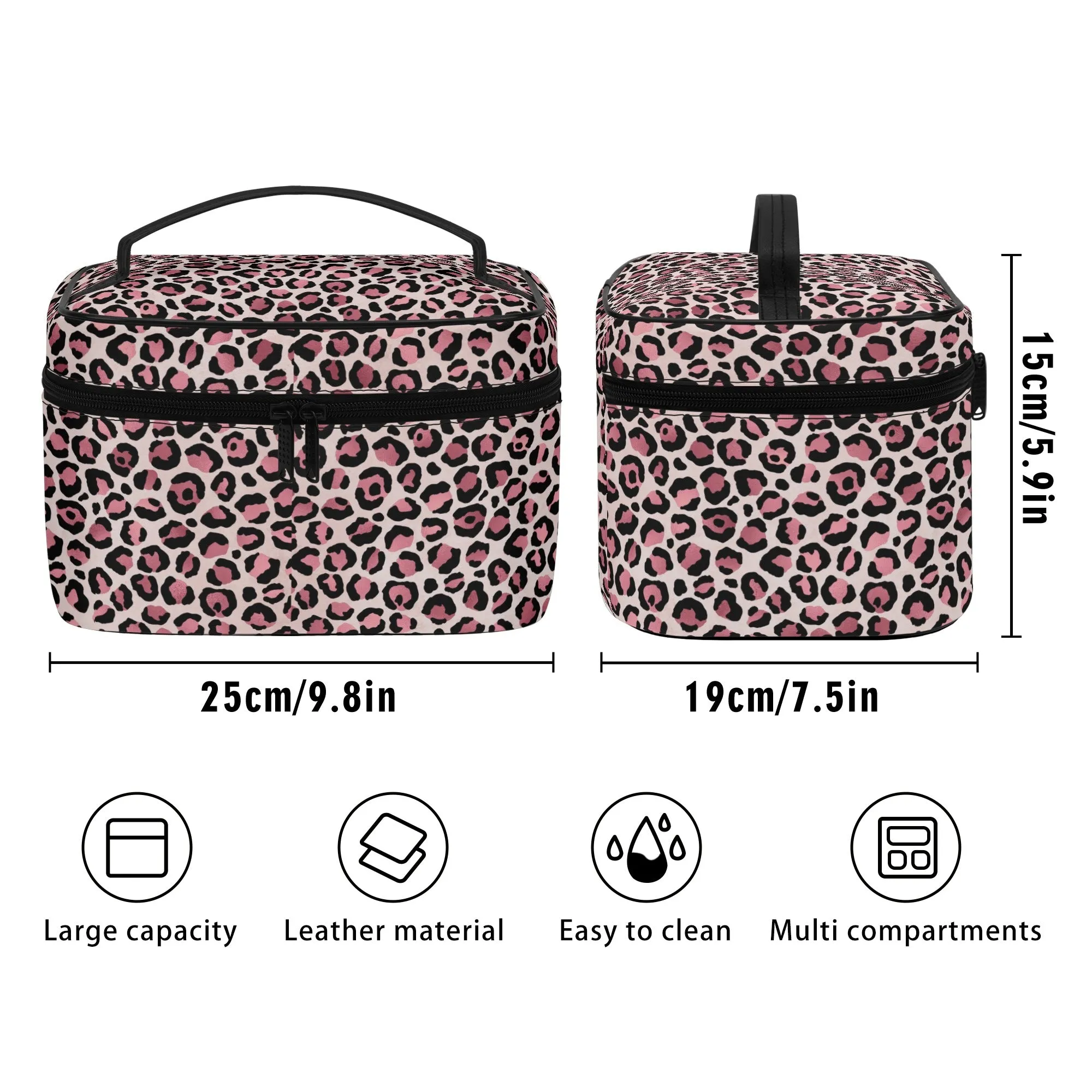 Gold Leopard Pattern Leather Cosmetic Bag