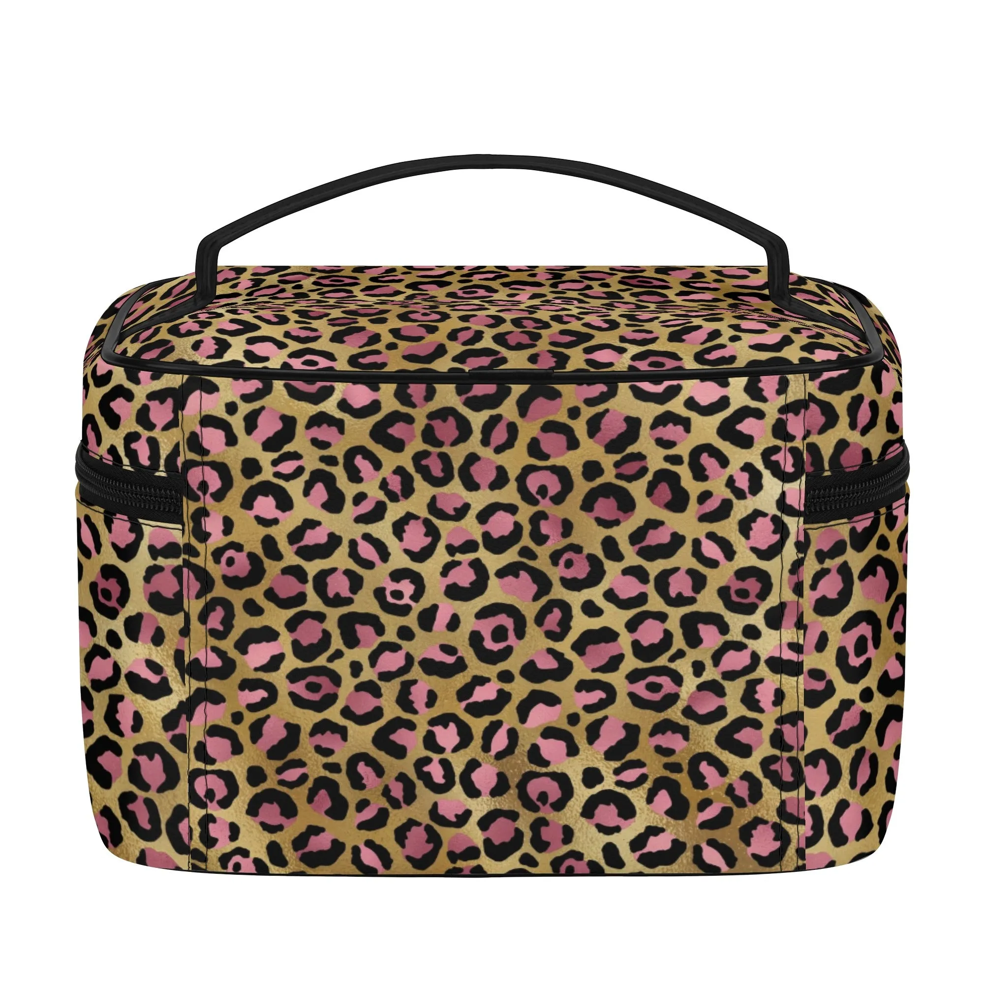 Gold Leopard Pattern Leather Cosmetic Bag