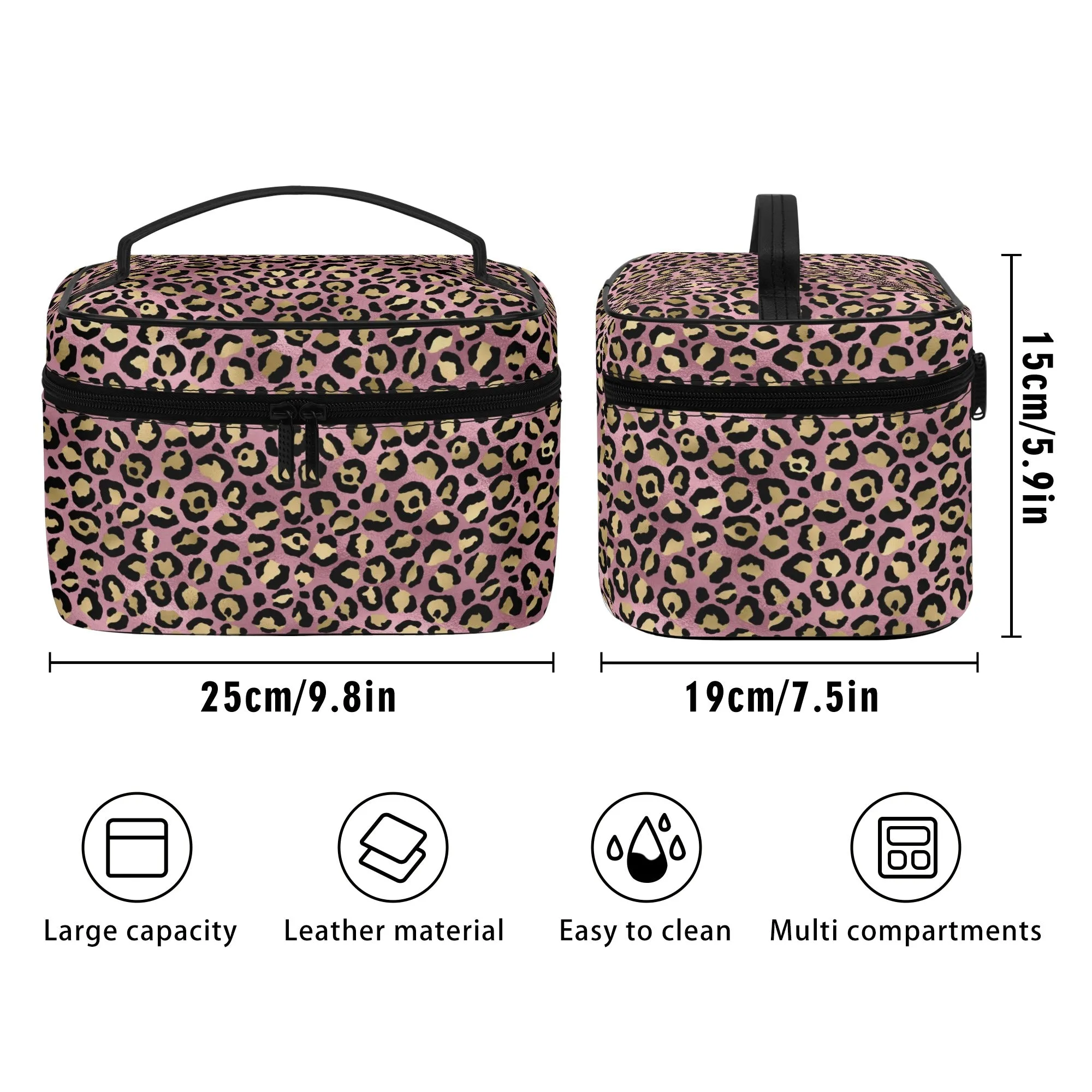 Gold Leopard Pattern Leather Cosmetic Bag