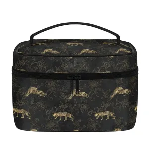 Gold Leopard Pattern Leather Cosmetic Bag