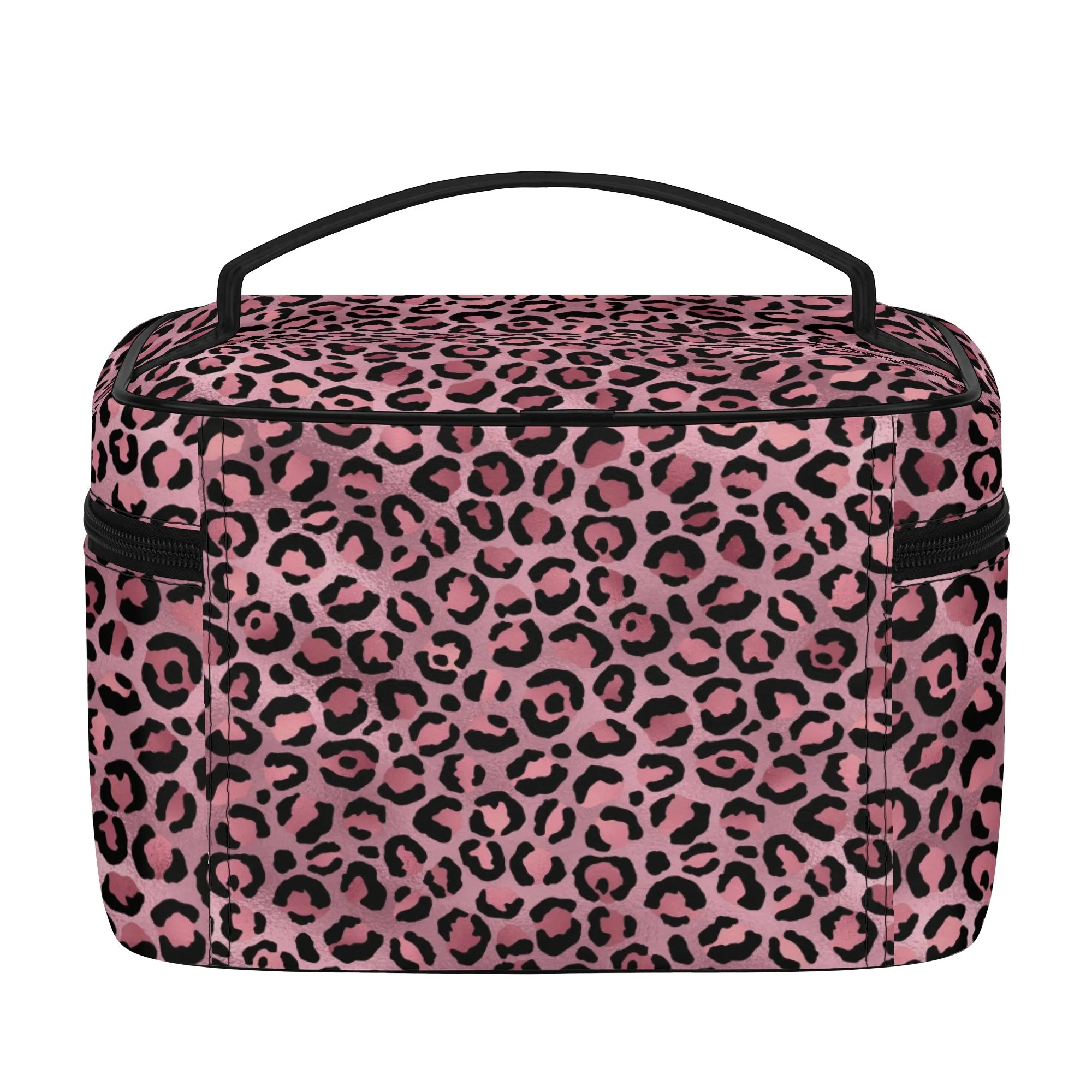 Gold Leopard Pattern Leather Cosmetic Bag