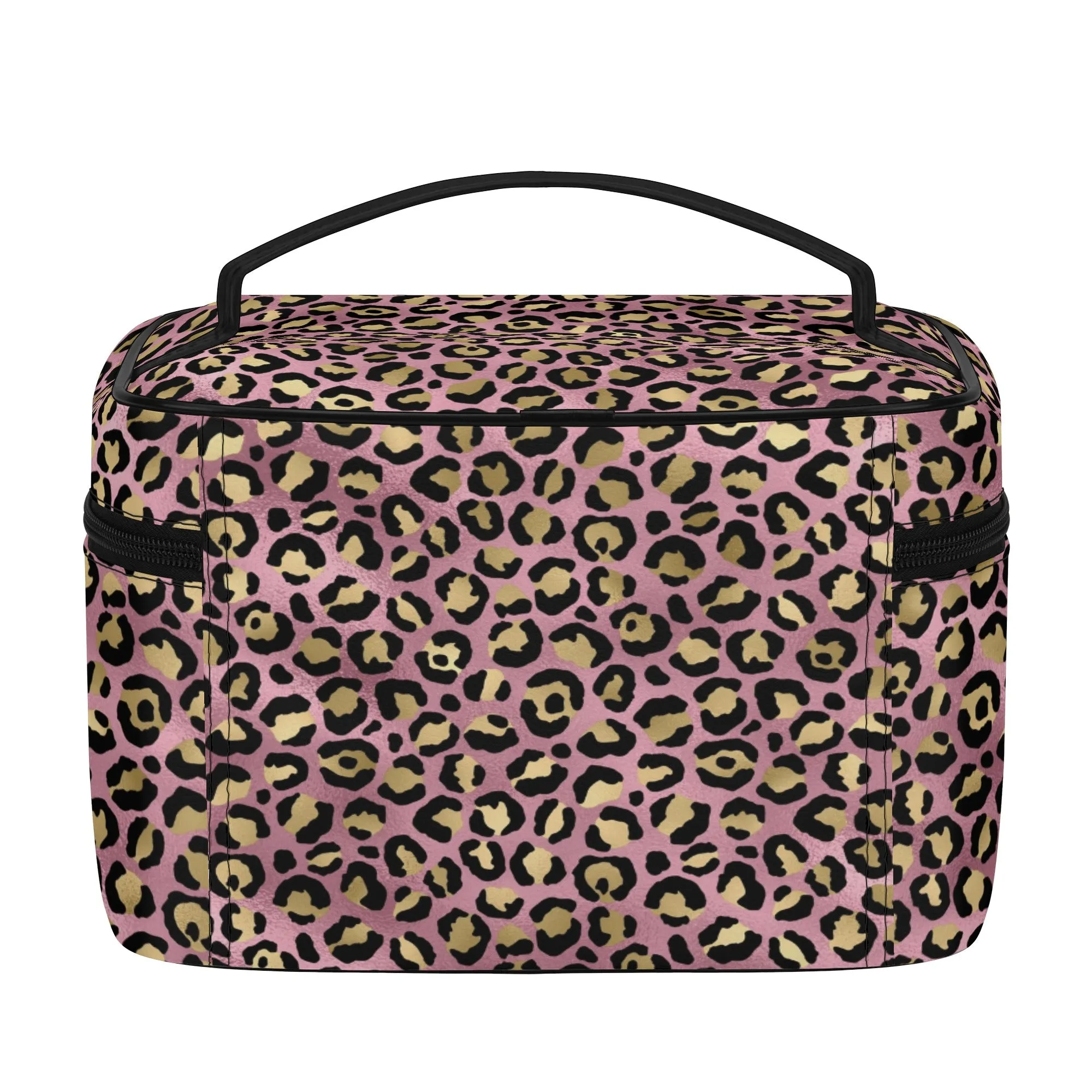 Gold Leopard Pattern Leather Cosmetic Bag