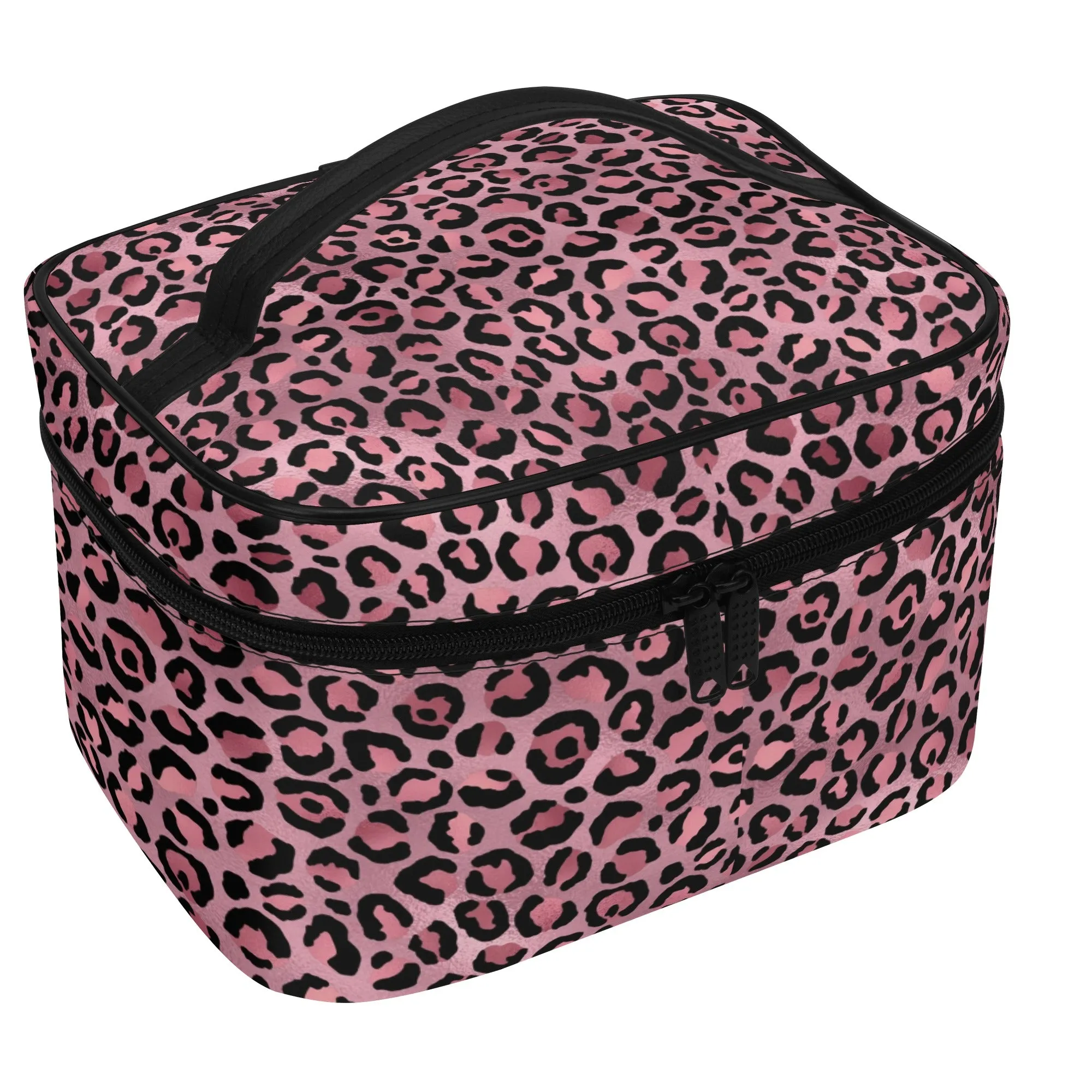 Gold Leopard Pattern Leather Cosmetic Bag