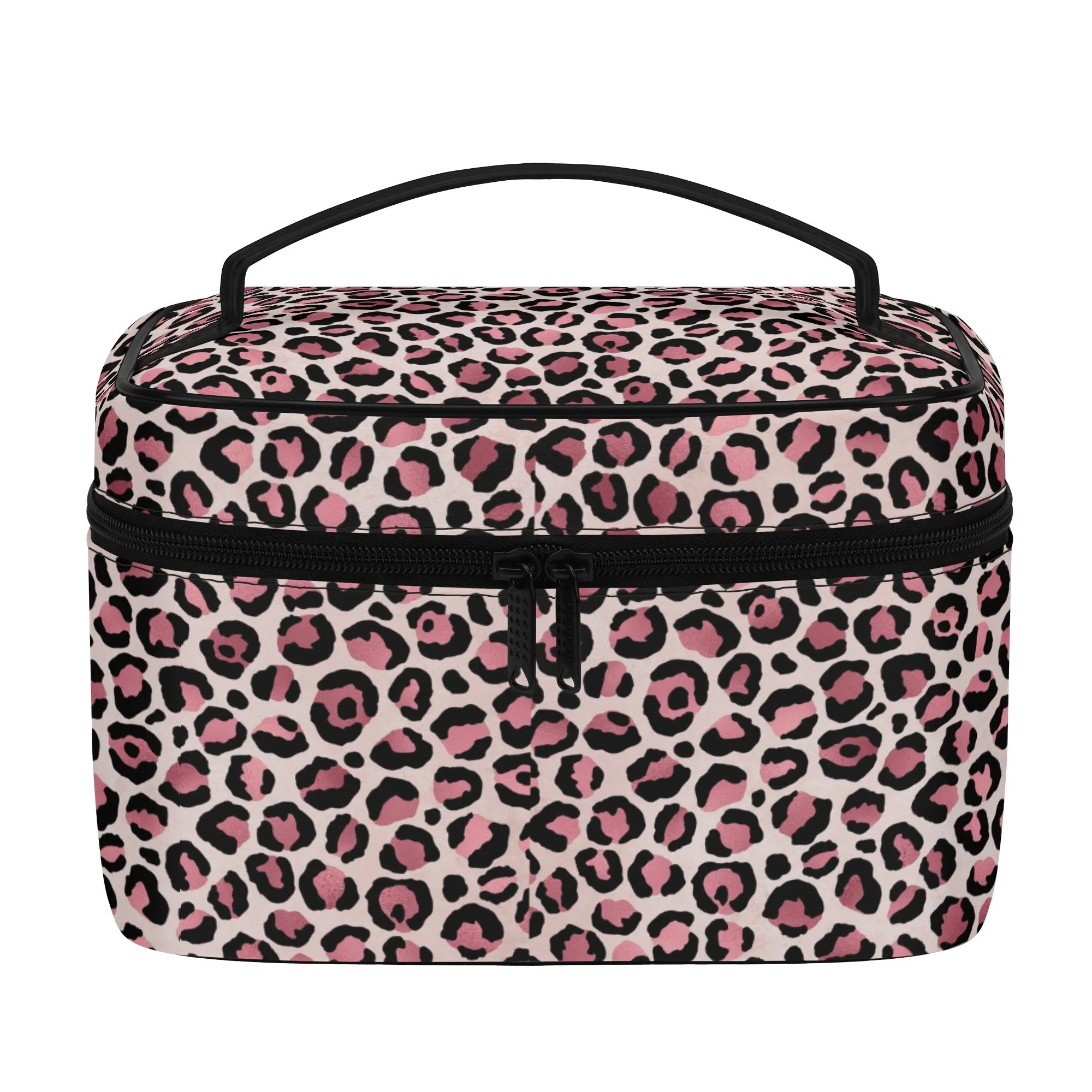 Gold Leopard Pattern Leather Cosmetic Bag