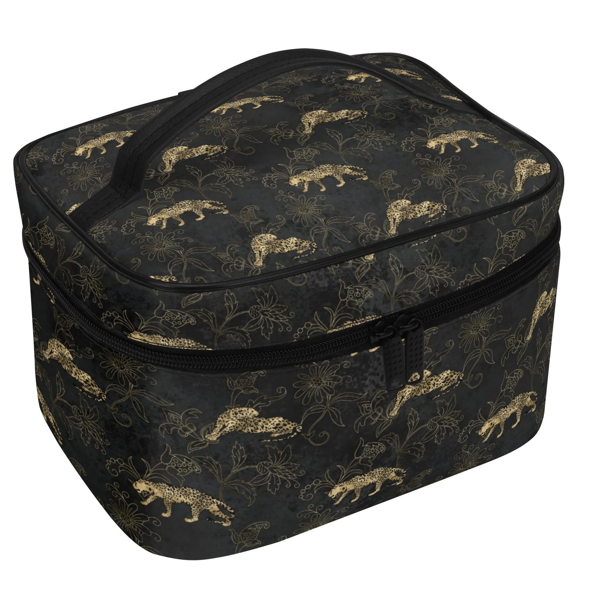 Gold Leopard Pattern Leather Cosmetic Bag