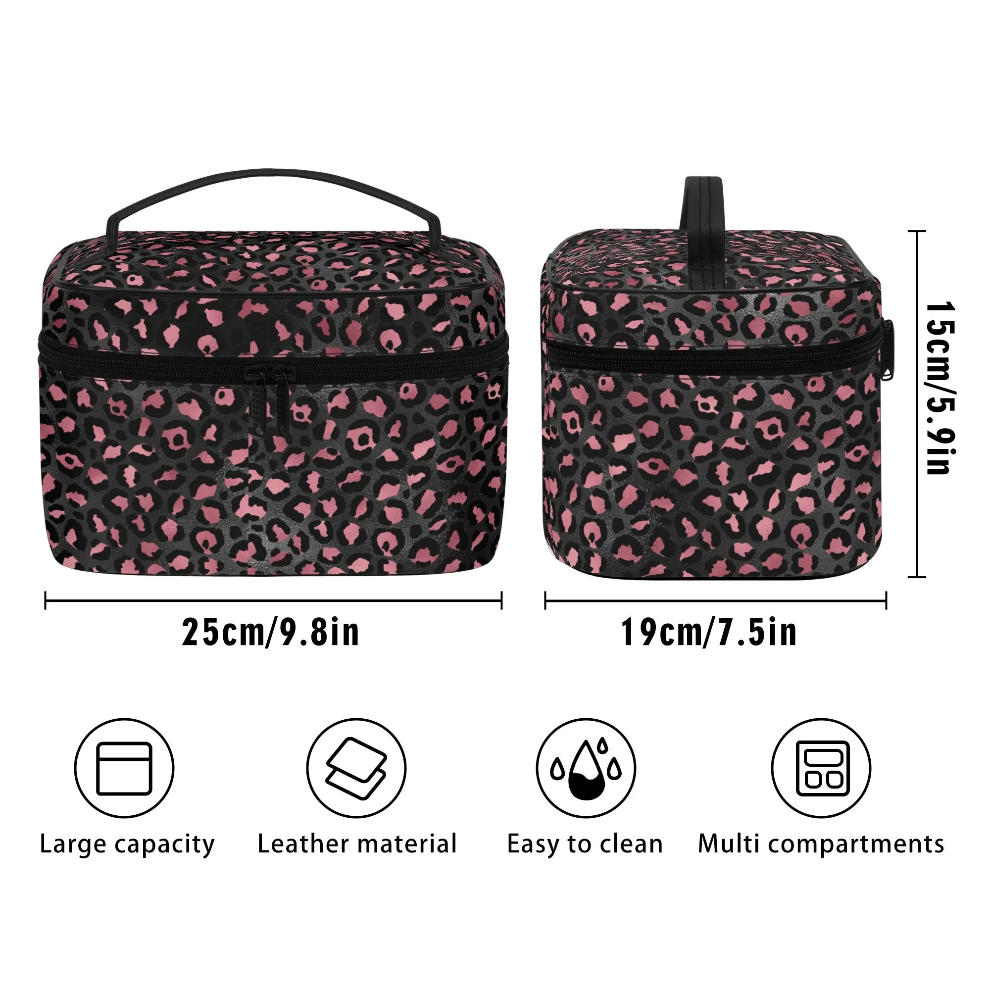 Gold Leopard Pattern Leather Cosmetic Bag