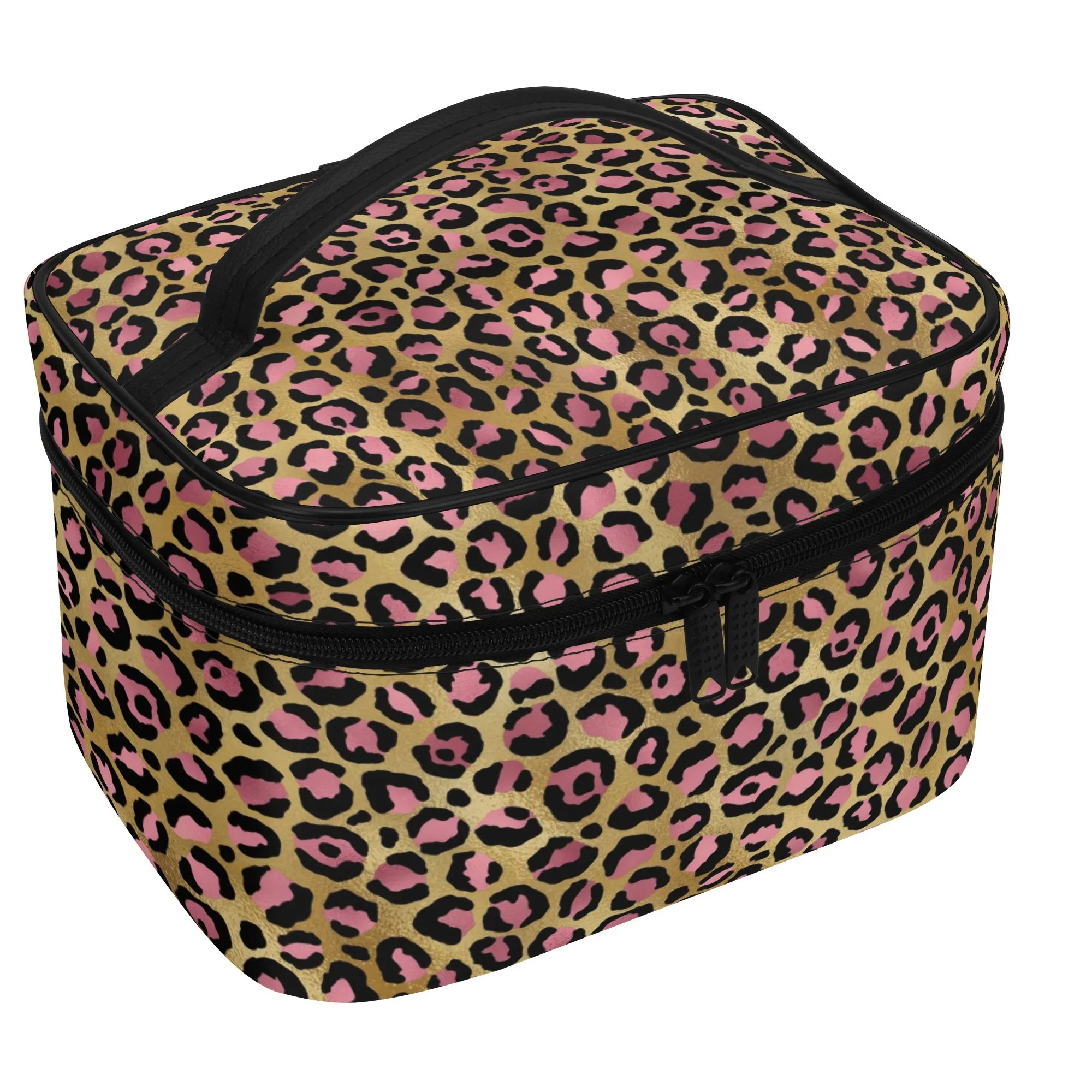 Gold Leopard Pattern Leather Cosmetic Bag
