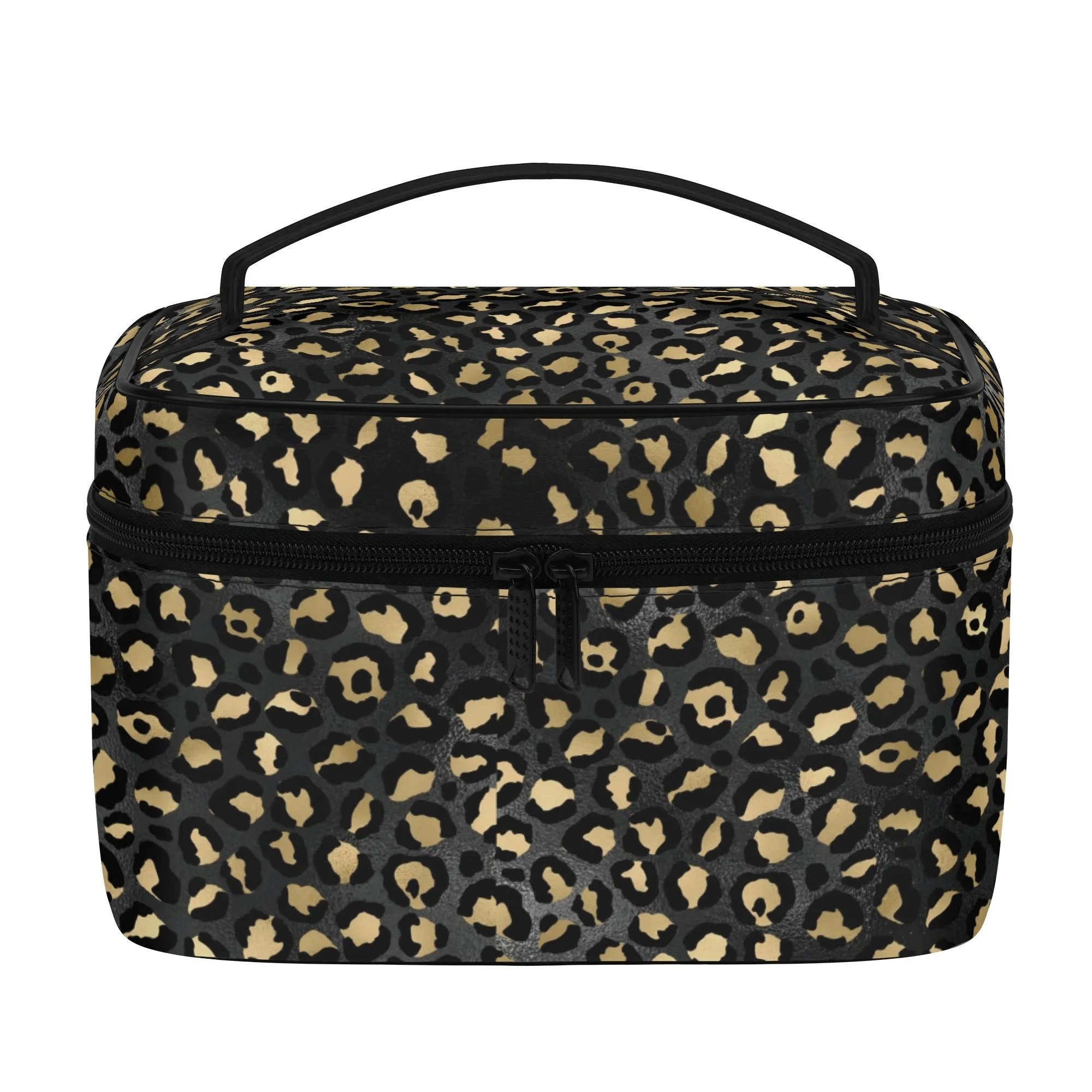 Gold Leopard Pattern Leather Cosmetic Bag