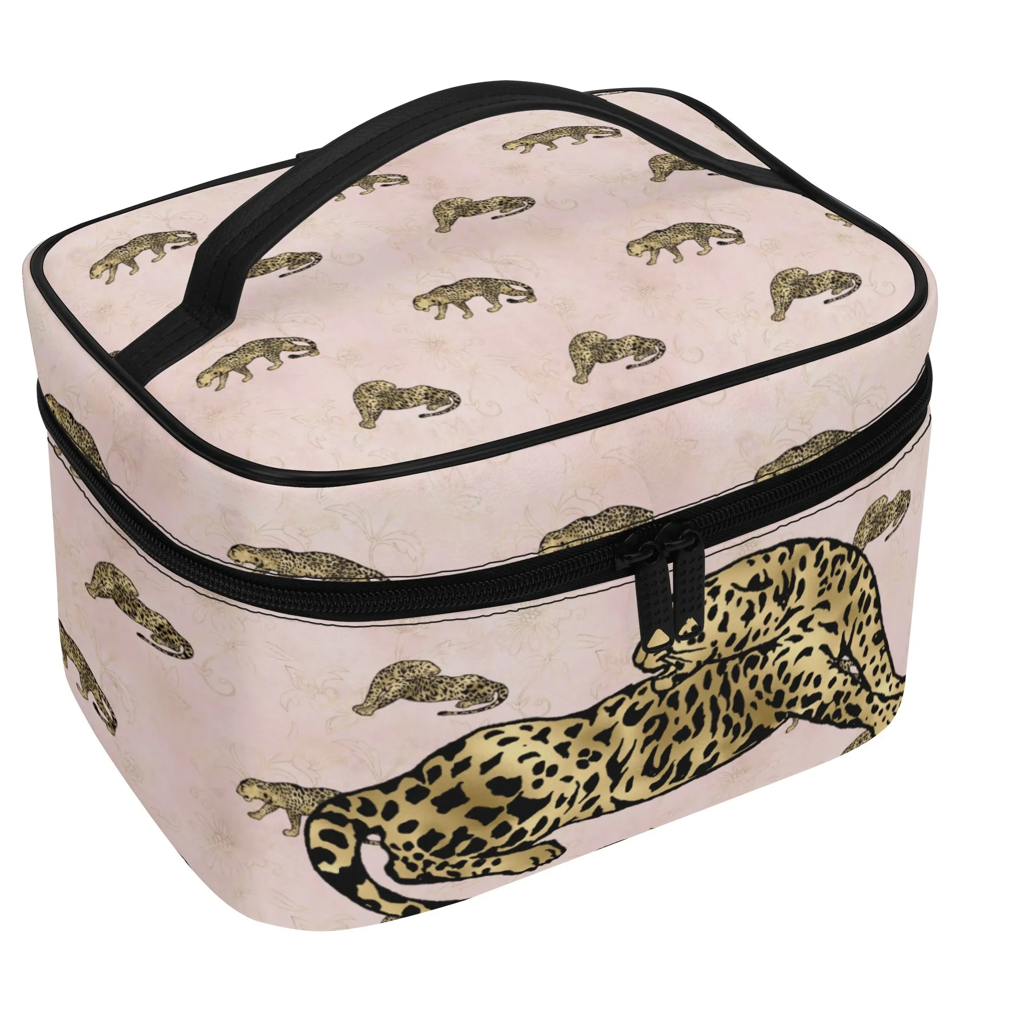 Gold Leopard Pattern Leather Cosmetic Bag