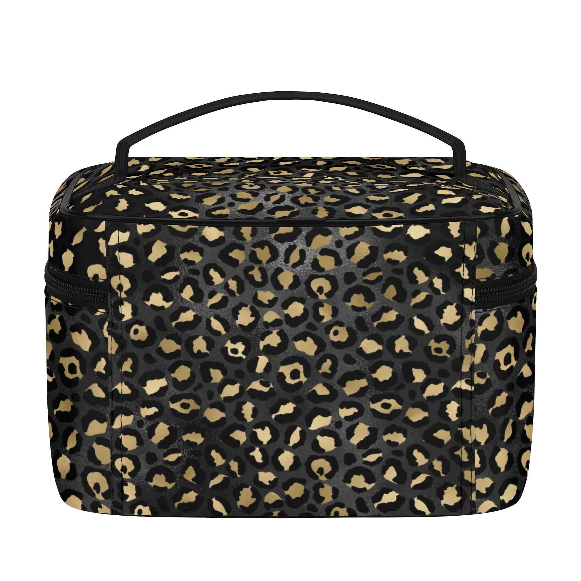 Gold Leopard Pattern Leather Cosmetic Bag