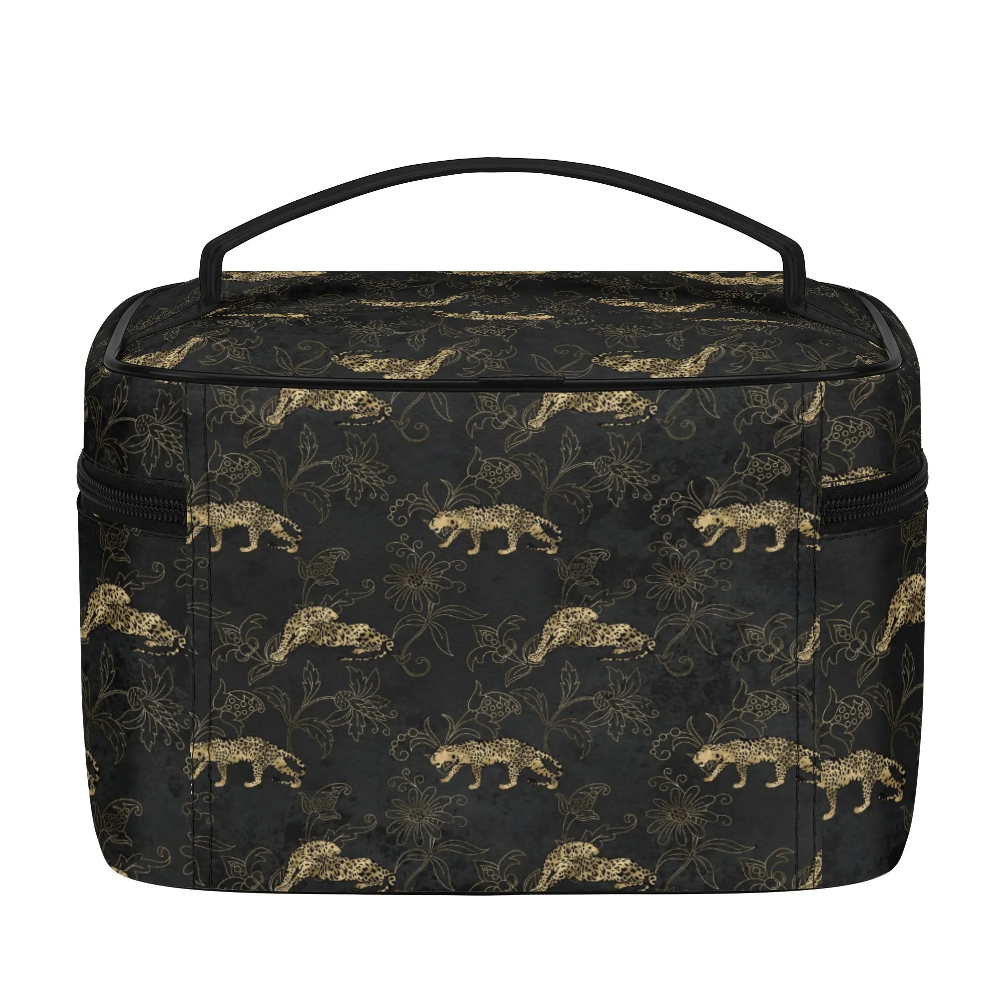 Gold Leopard Pattern Leather Cosmetic Bag
