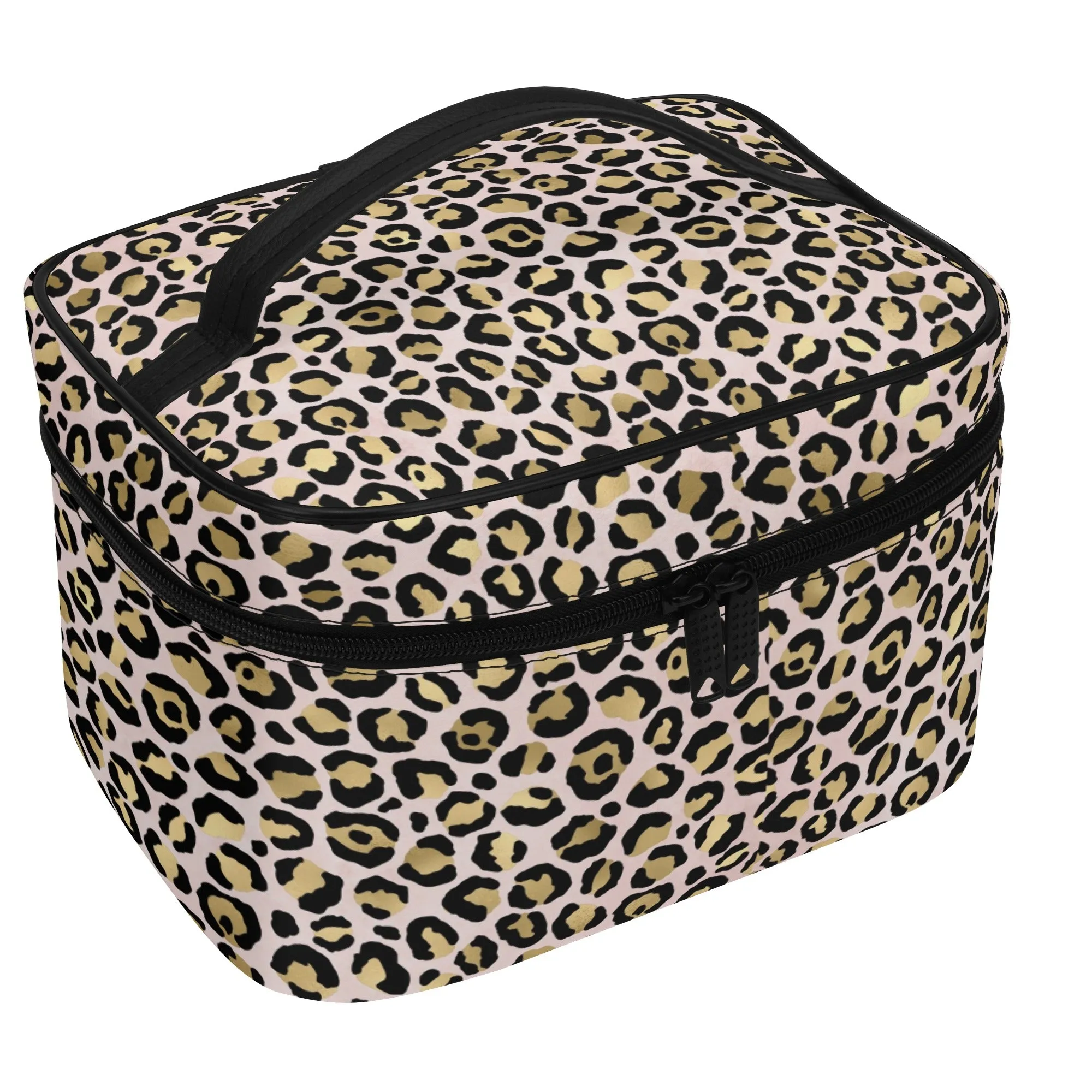 Gold Leopard Pattern Leather Cosmetic Bag