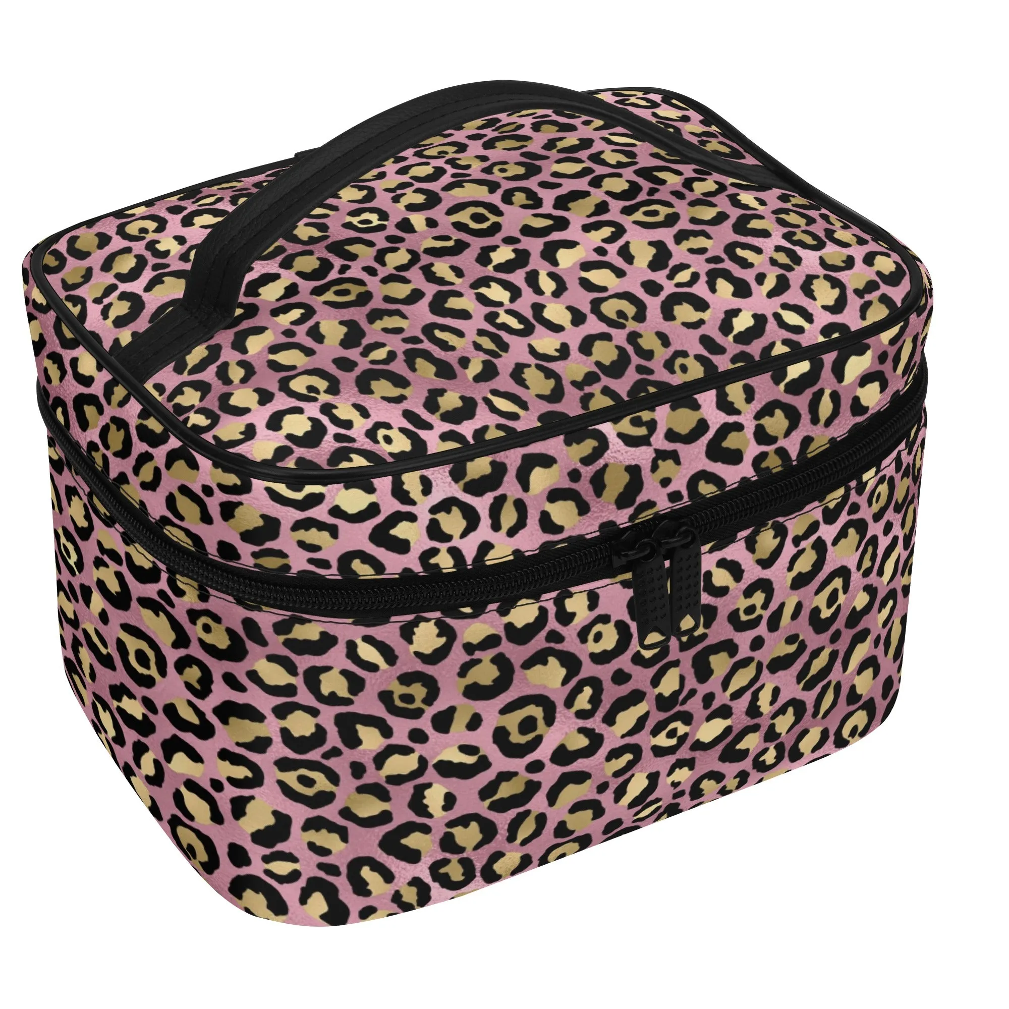 Gold Leopard Pattern Leather Cosmetic Bag