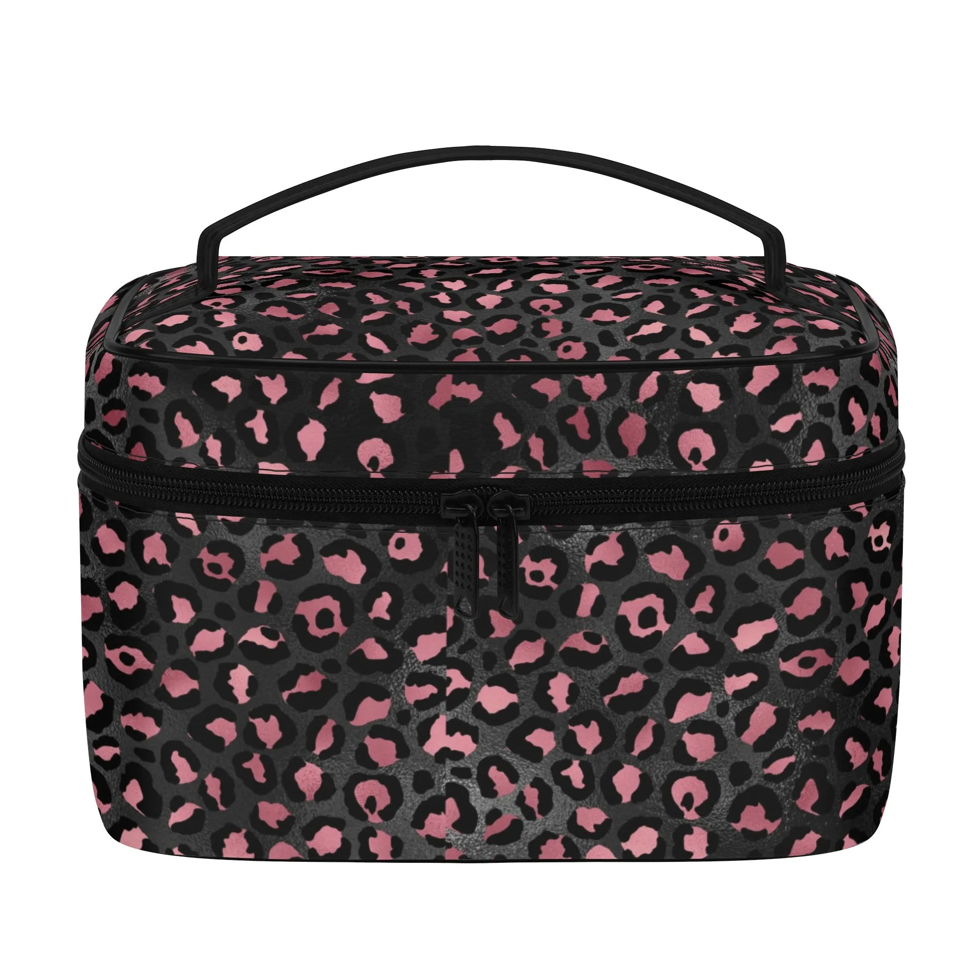 Gold Leopard Pattern Leather Cosmetic Bag