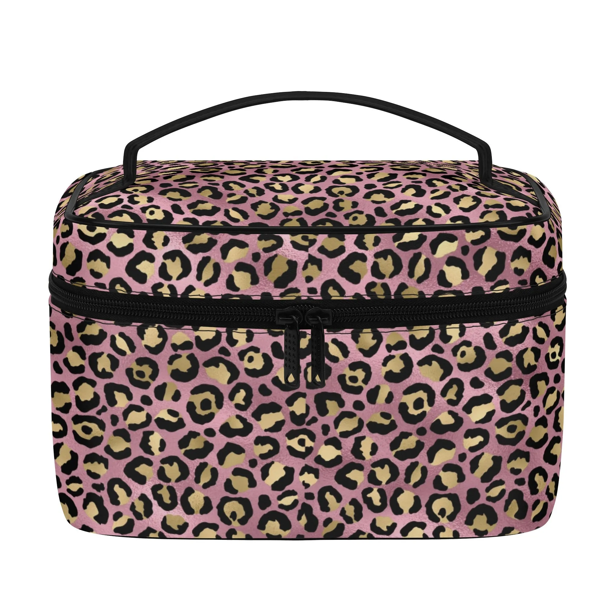 Gold Leopard Pattern Leather Cosmetic Bag