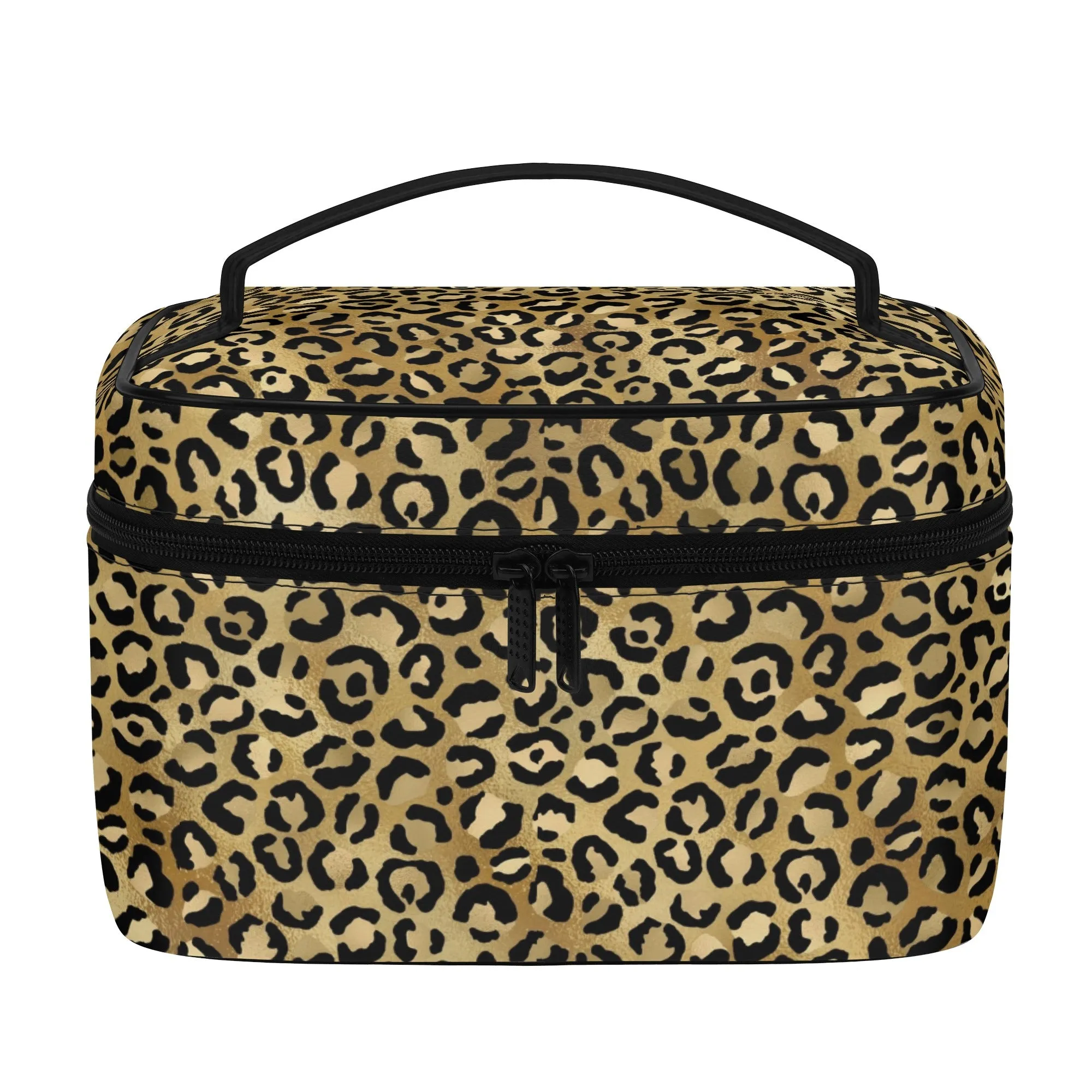 Gold Leopard Pattern Leather Cosmetic Bag