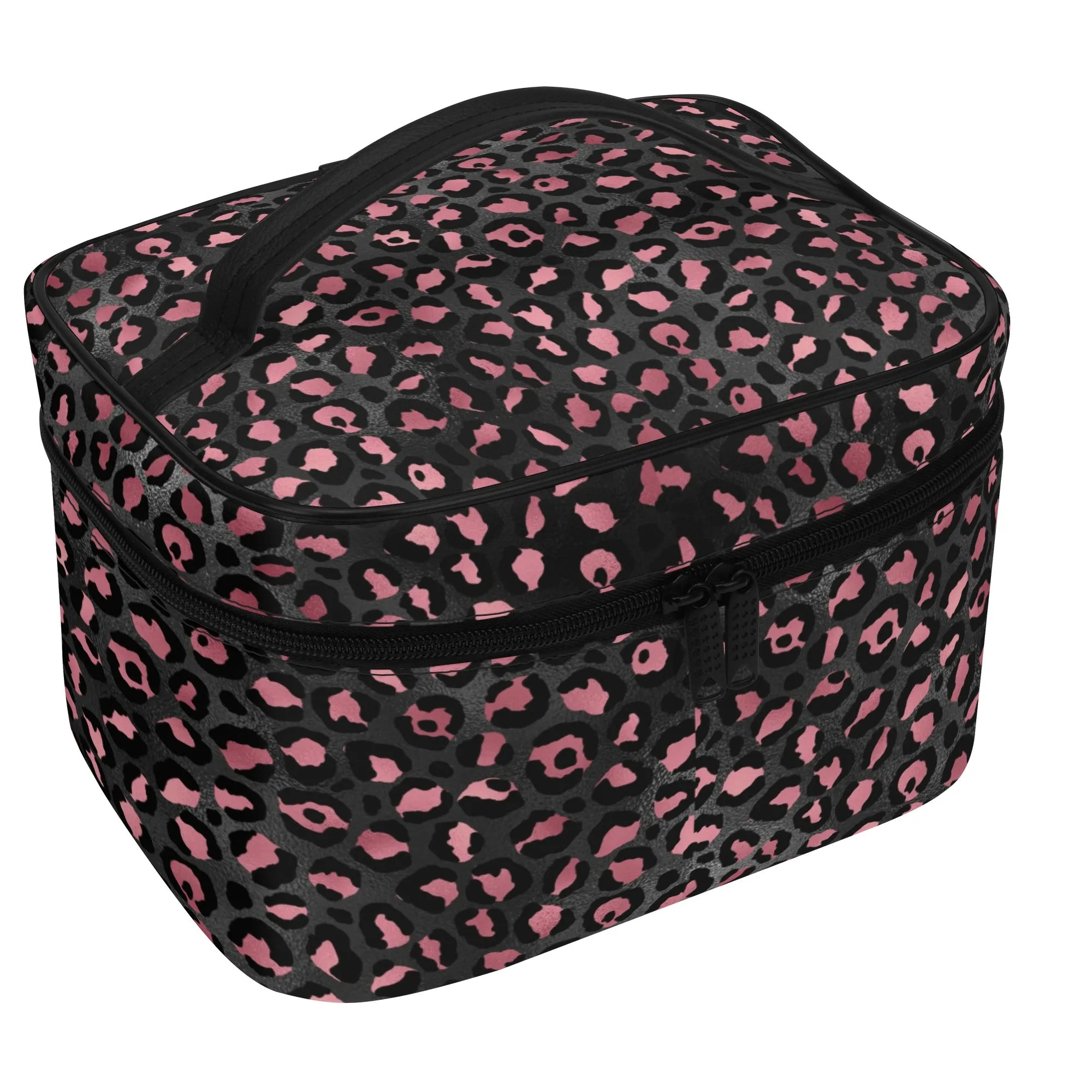 Gold Leopard Pattern Leather Cosmetic Bag