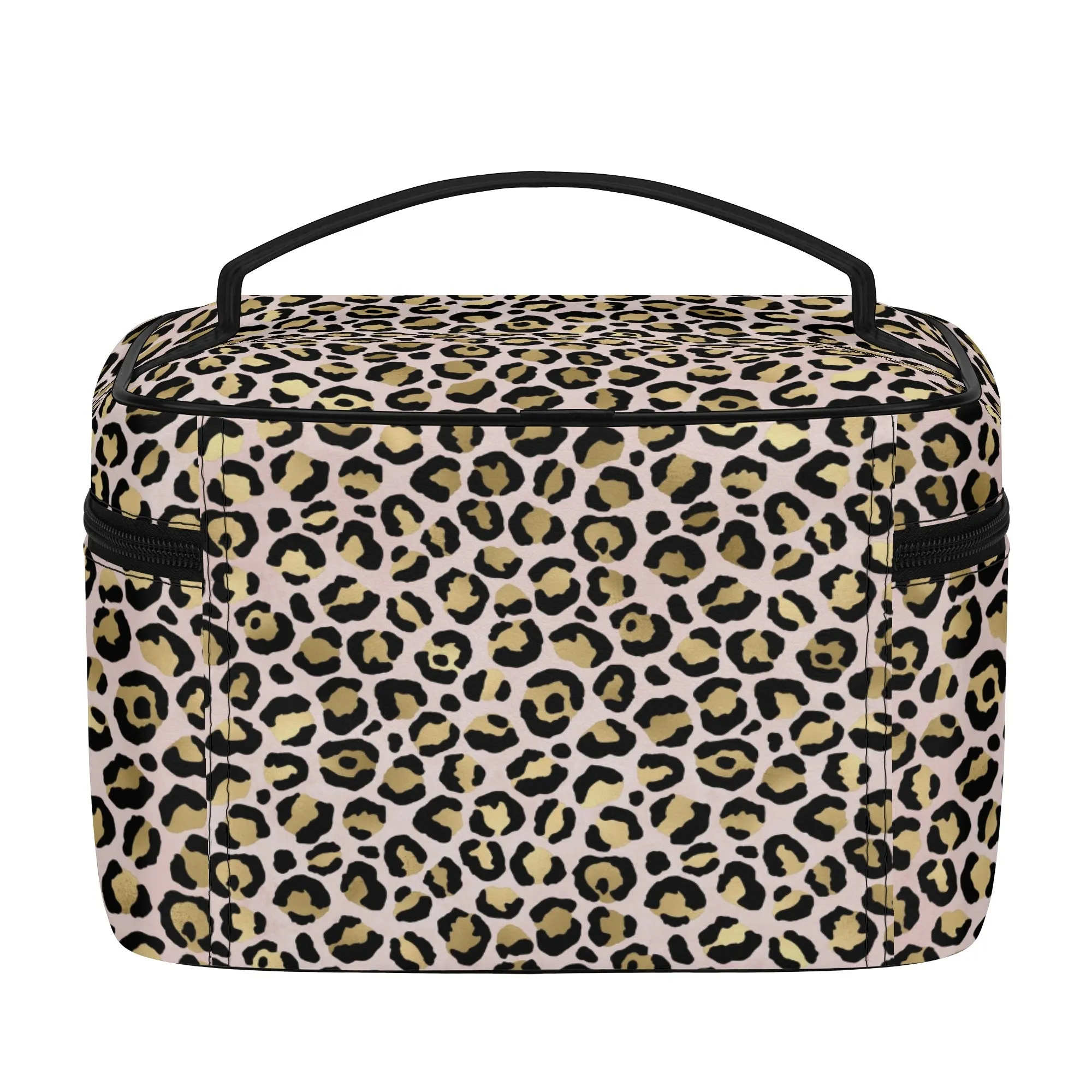 Gold Leopard Pattern Leather Cosmetic Bag