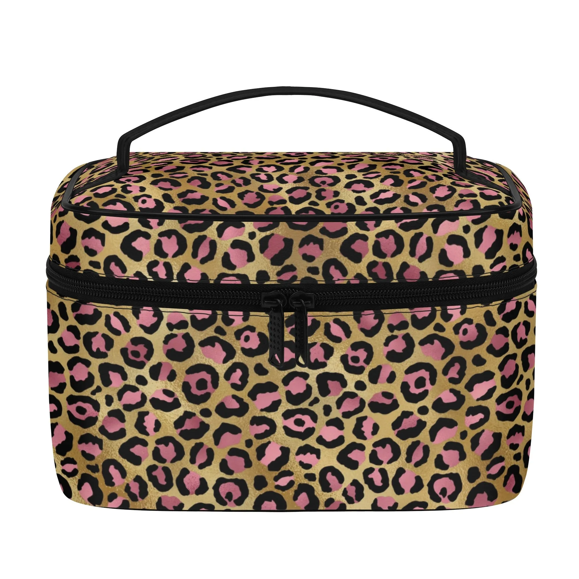 Gold Leopard Pattern Leather Cosmetic Bag