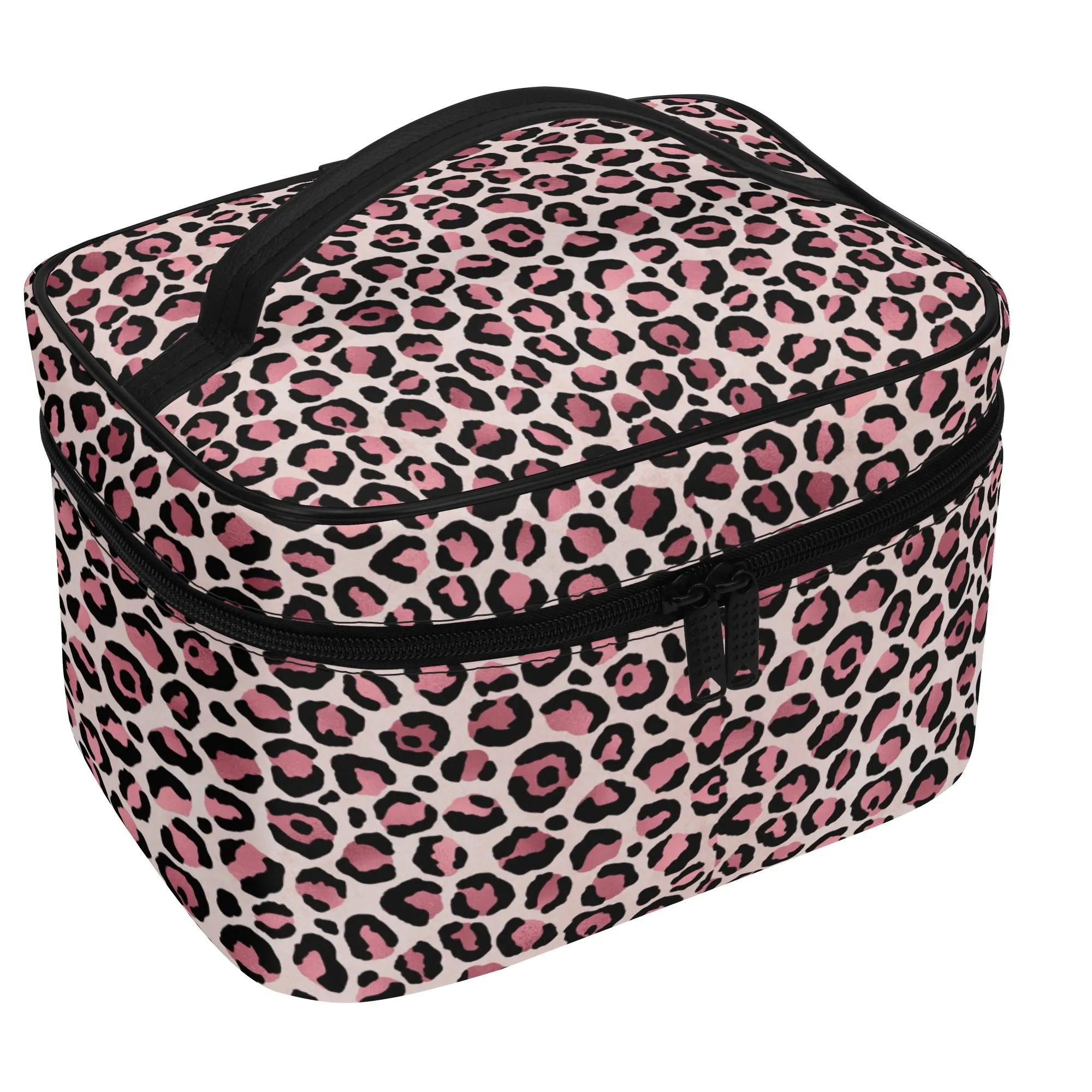 Gold Leopard Pattern Leather Cosmetic Bag