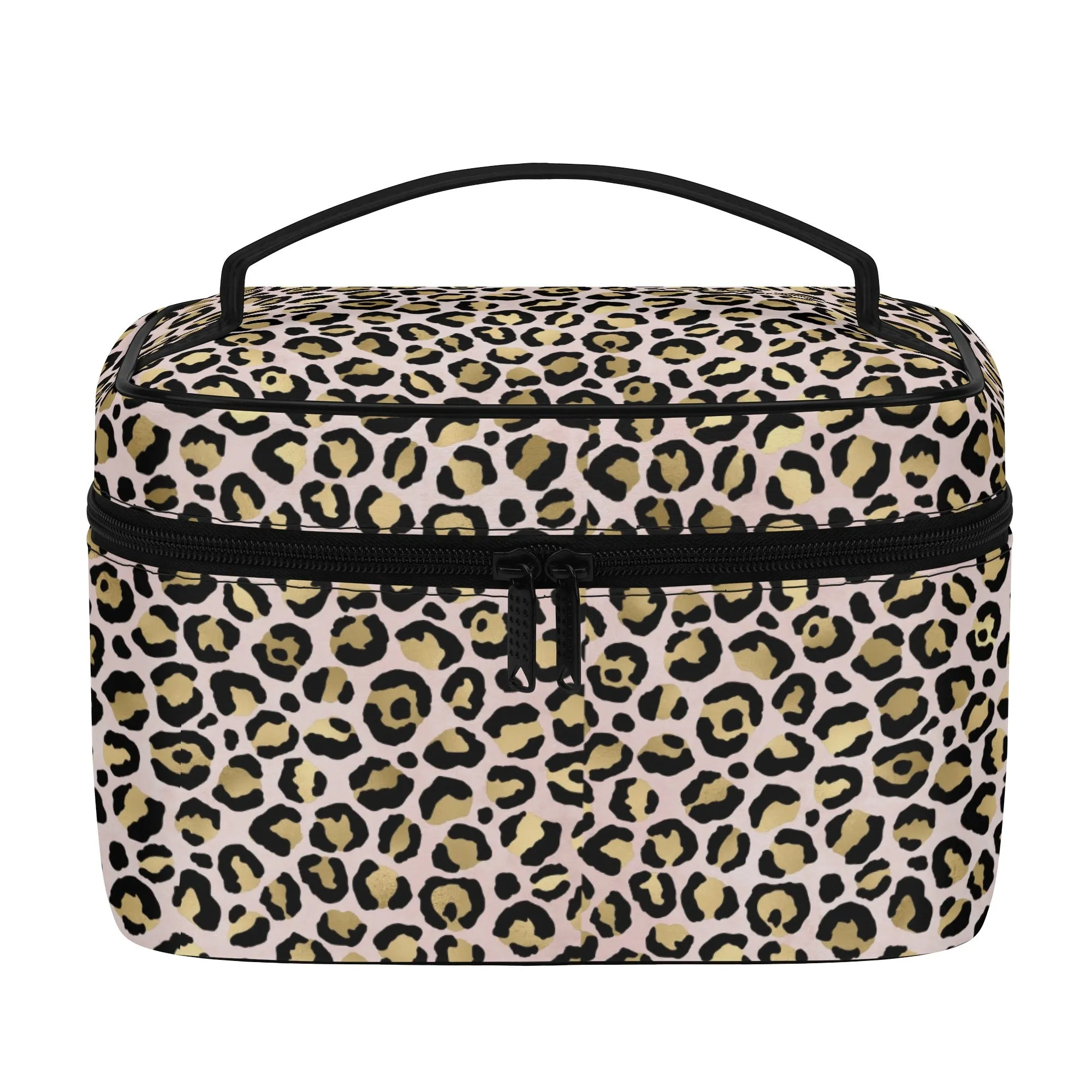 Gold Leopard Pattern Leather Cosmetic Bag
