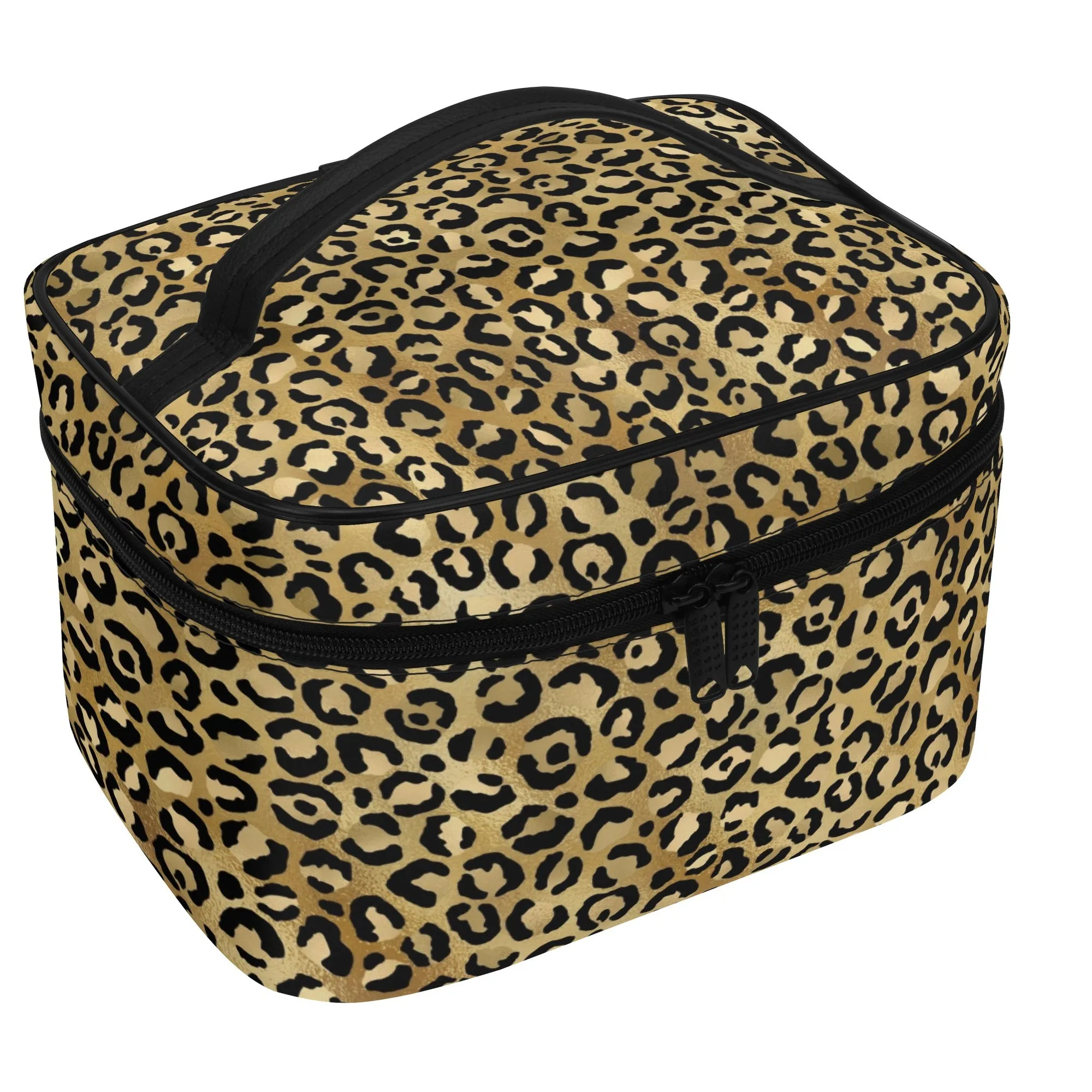 Gold Leopard Pattern Leather Cosmetic Bag