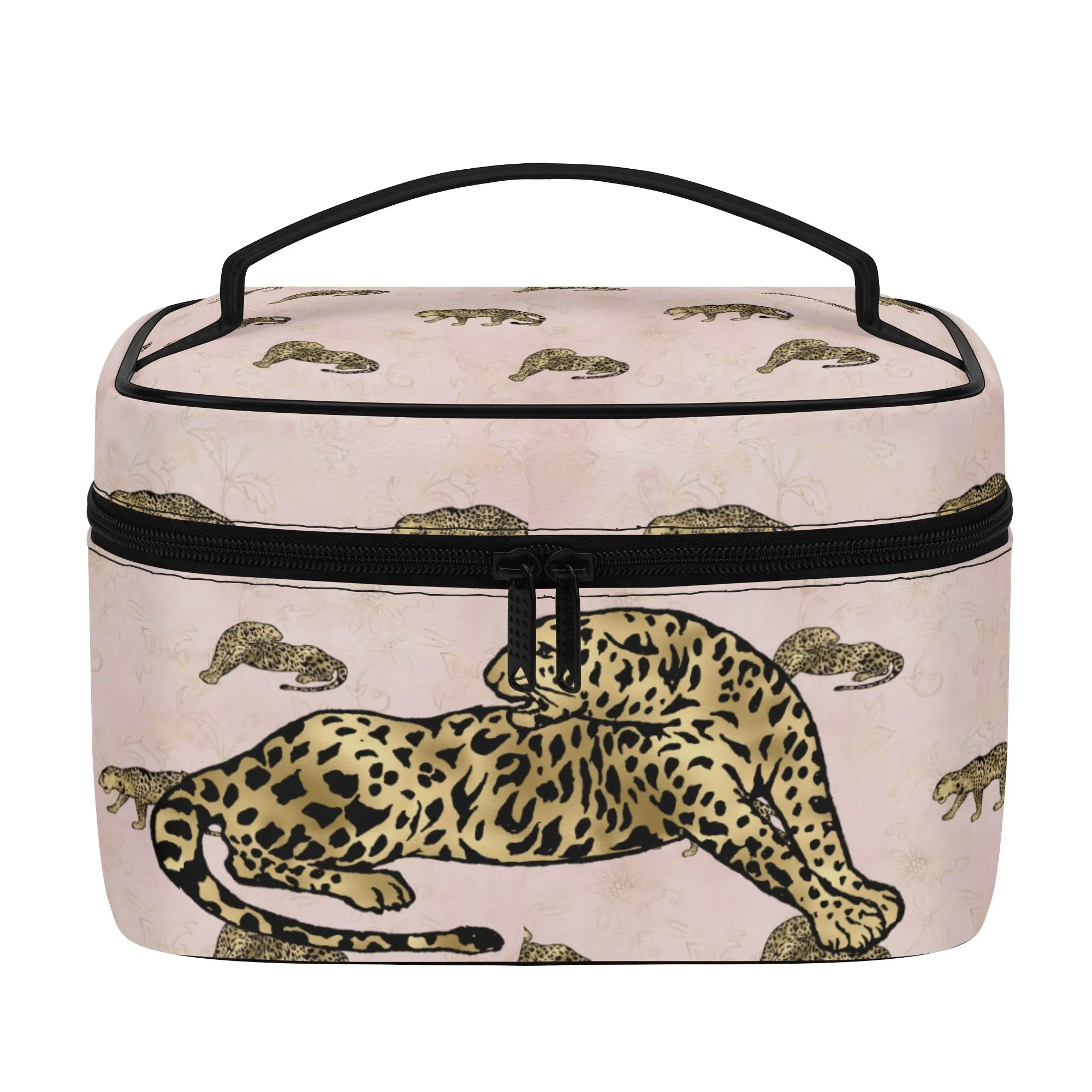 Gold Leopard Pattern Leather Cosmetic Bag