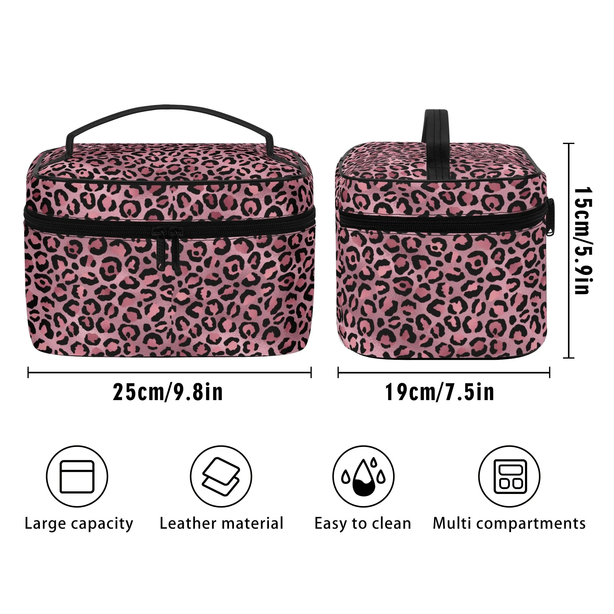 Gold Leopard Pattern Leather Cosmetic Bag
