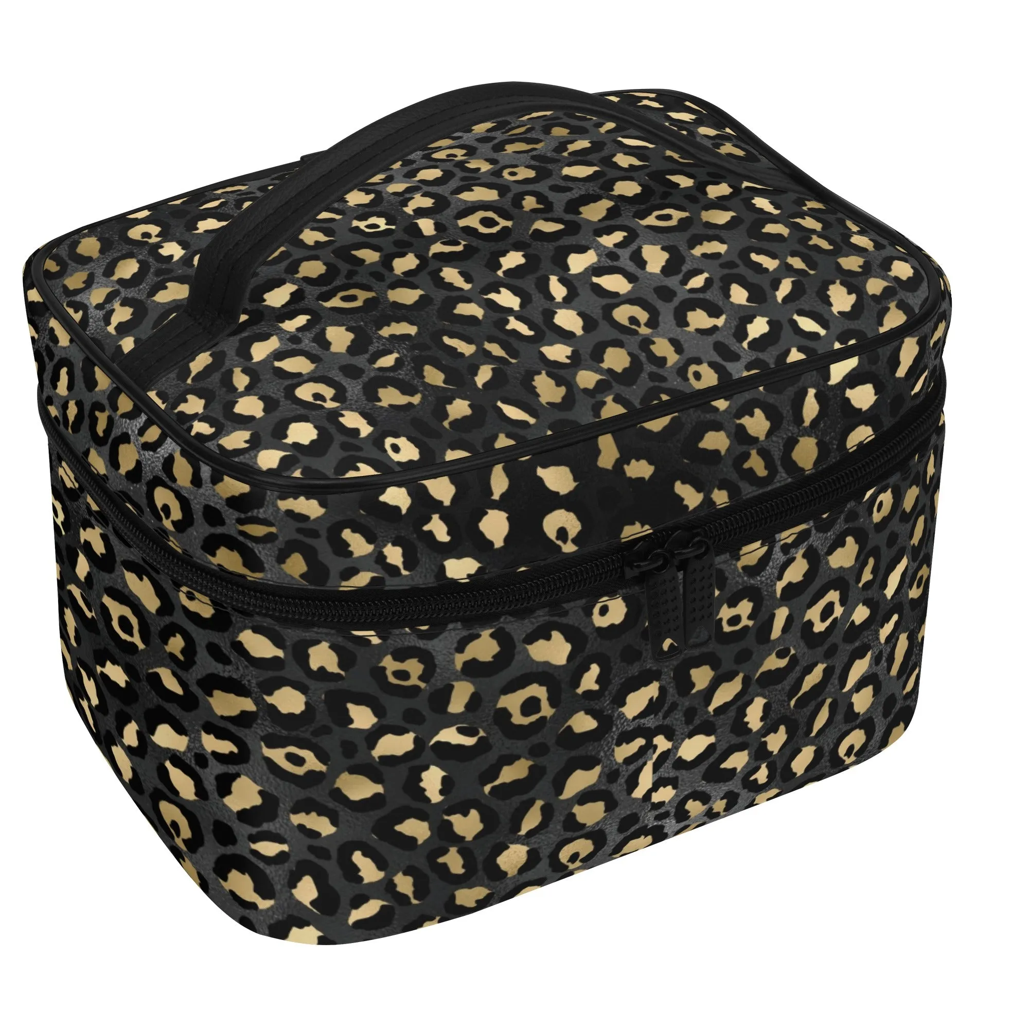 Gold Leopard Pattern Leather Cosmetic Bag
