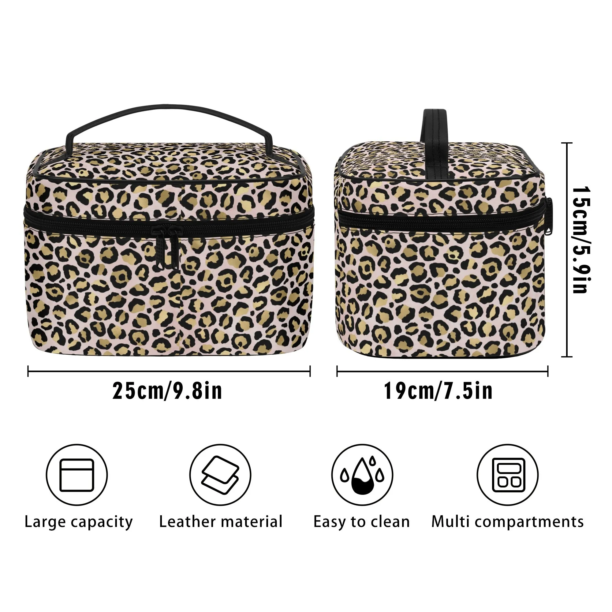 Gold Leopard Pattern Leather Cosmetic Bag