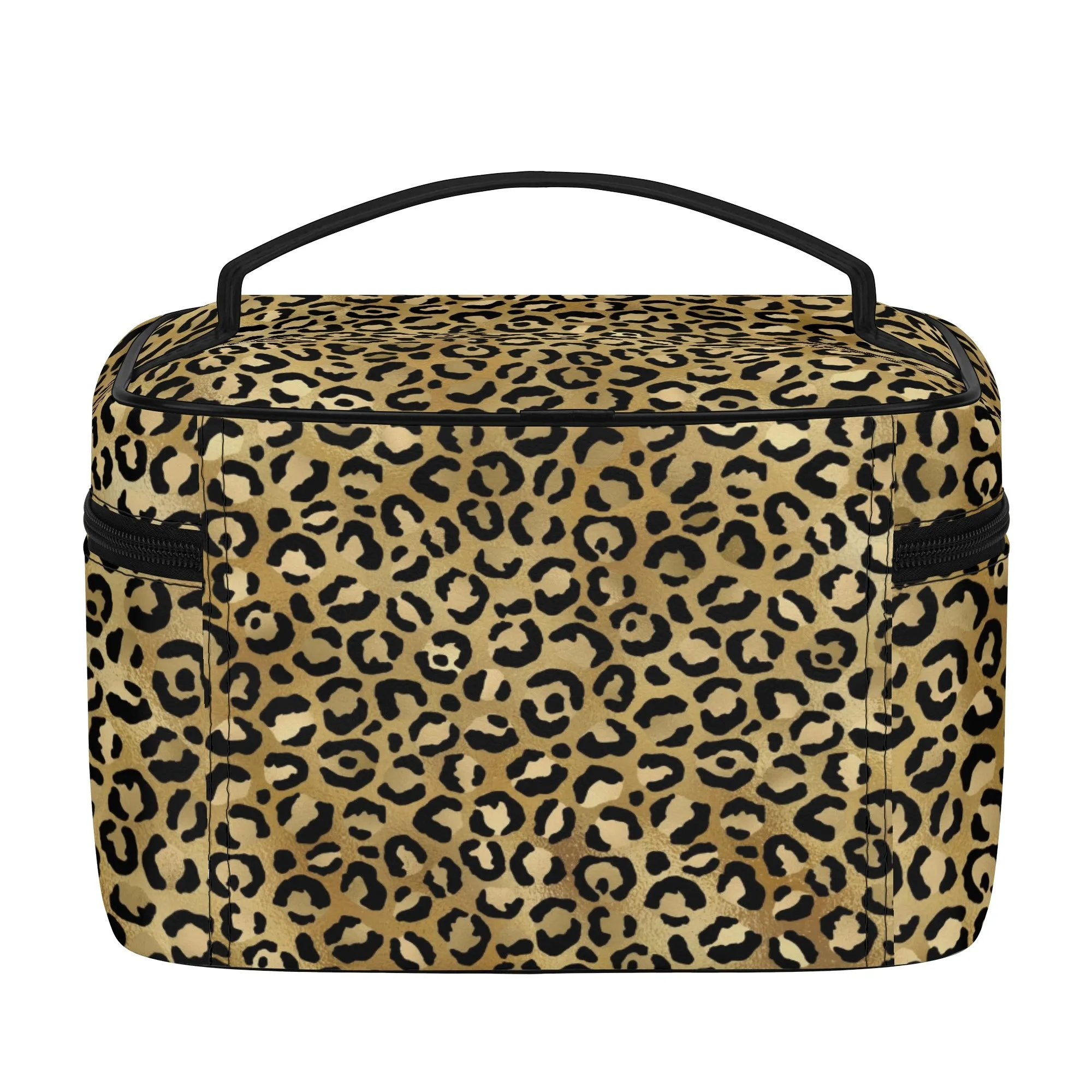 Gold Leopard Pattern Leather Cosmetic Bag
