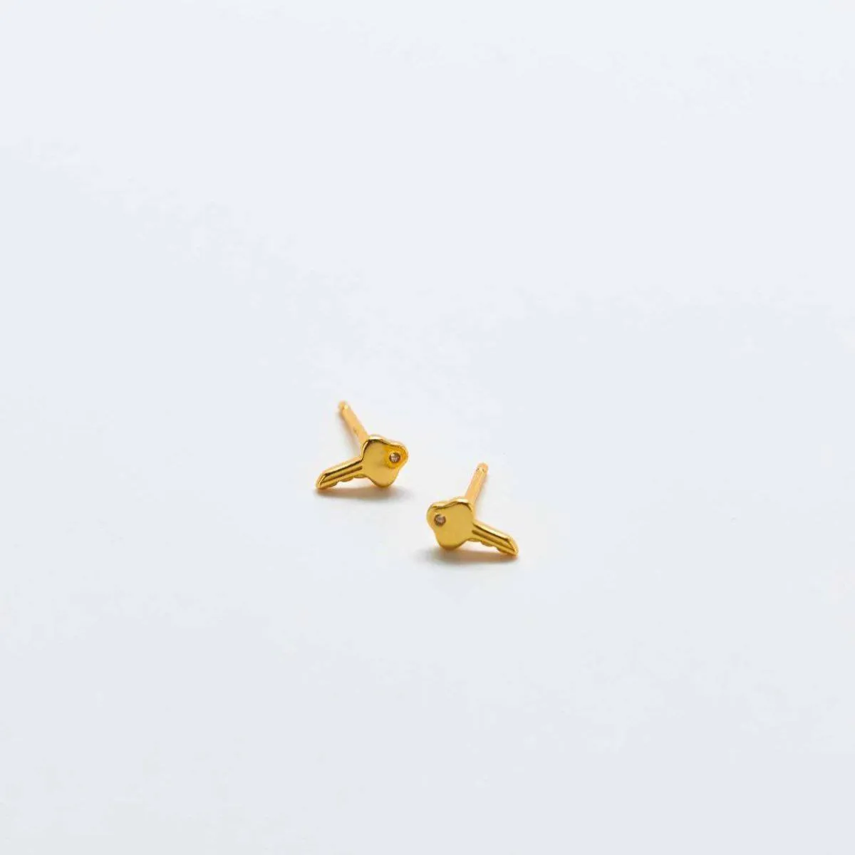 Gold Pavé Key Stud Earrings