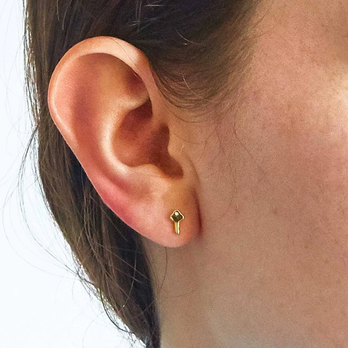 Gold Pavé Key Stud Earrings