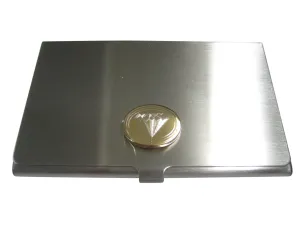 Gold Toned Etched Oval Diamond Image Business Card Holder