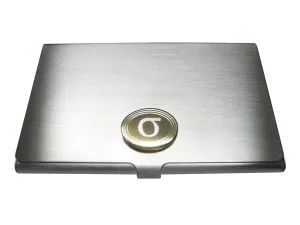 Gold Toned Etched Oval Greek Lowercase Letter Sigma Pendant Business Card Holder